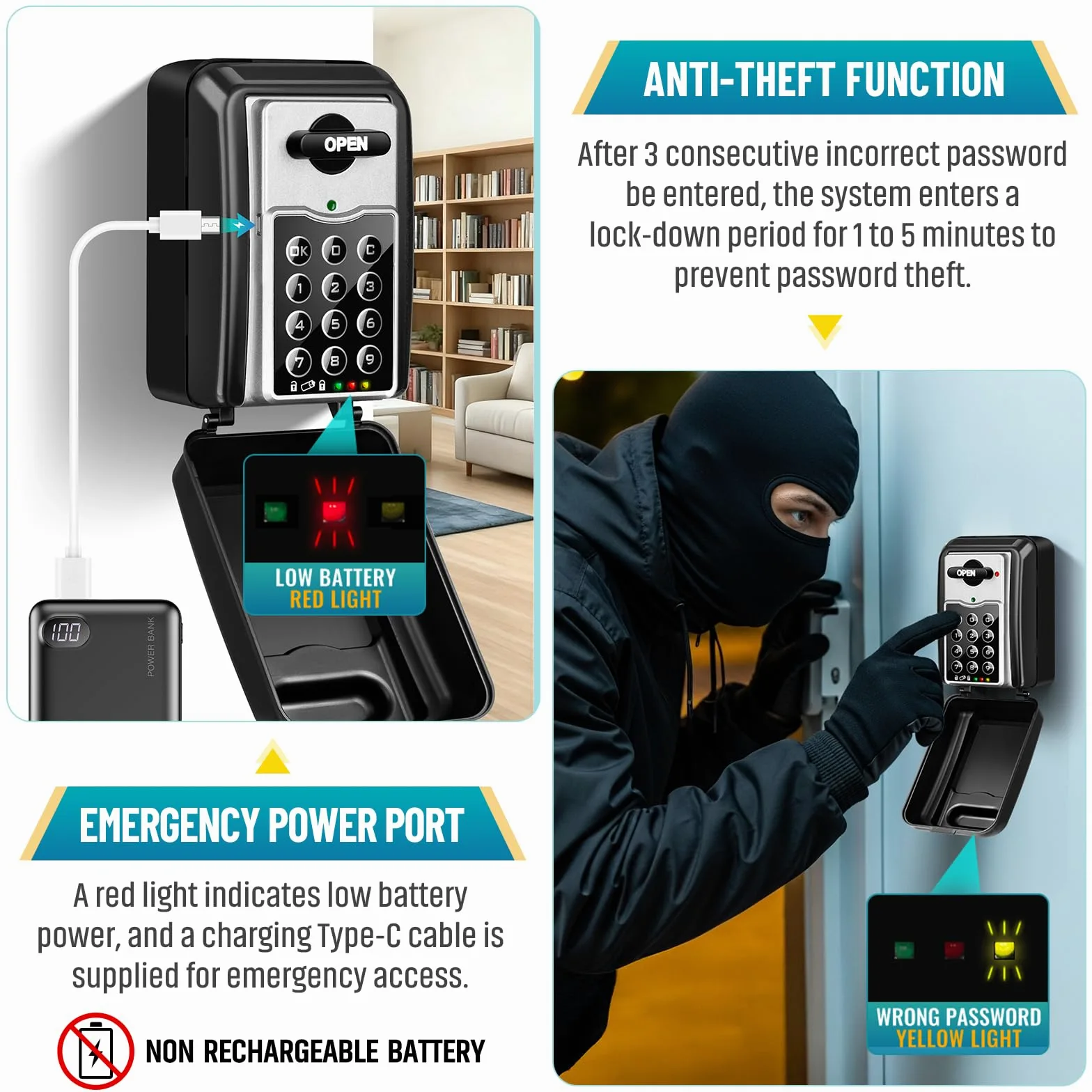 Elettroniche Cassetta di Sicurezza per Chiavi Portachiavi da Parete | Alta Sicurezza Cassaforte per Chiavi da Esterno Impermeabile Grande Cassetta Chiavi con Codice per Casa Garage (Grigio)