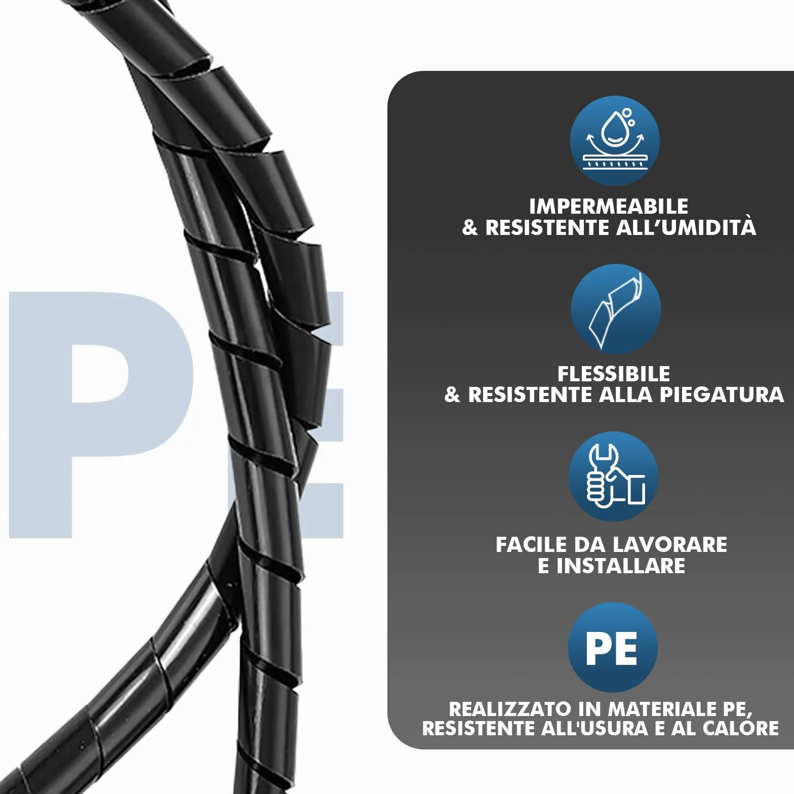 shinfly Raccogli Cavi 2×6 m (Ø 8mm+Ø 10mm), Guaina per Cavi a Spirale, Flessibil Spirale Cavi Elettrici, Guaina Spiralata per Fili TV PC, Gestione Cavi Casa e Ufficio, Colore Nero