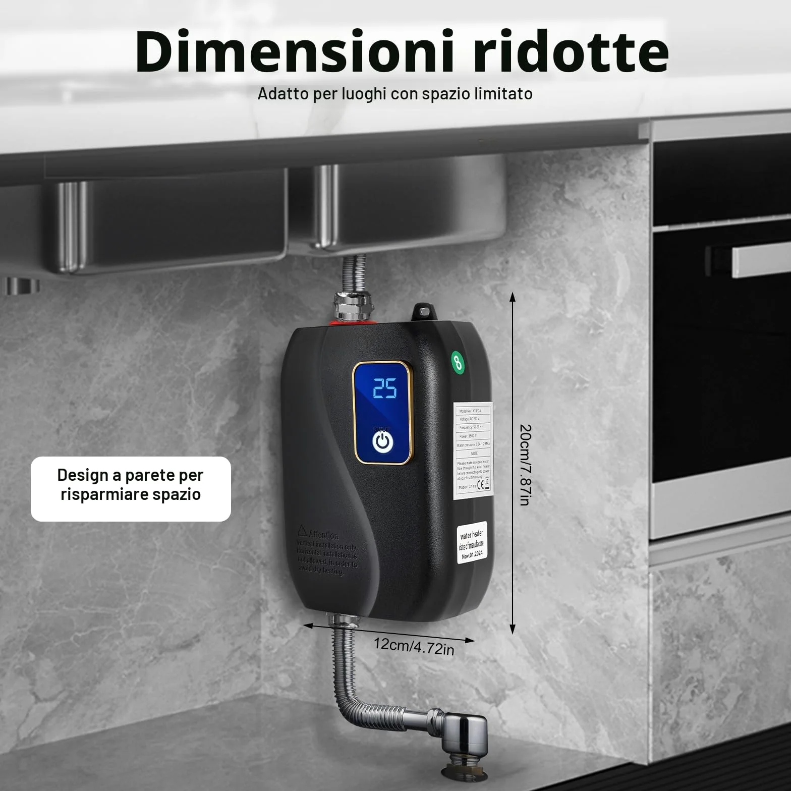 Scaldacqua istantaneo sottobanco elettrico da 3500 W | Scaldacqua professionale con schermo LCD di temperatura e protezione IPX4 | Preparazione istantanea di acqua calda per cucina/bagno |