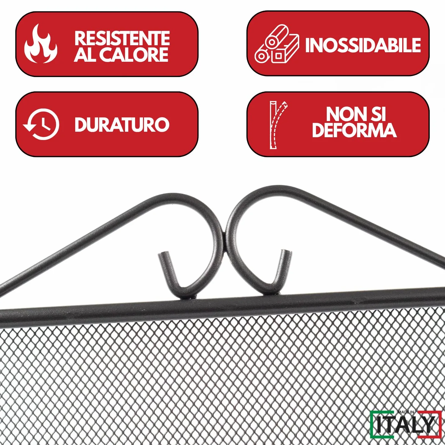 MOHOME Parascintille per Camino Angolare Nero Ferro Battuto Design Floreale 45 x 100 cm Cuore Griglia Paraschizzi Made in Italy Caminetto Parafuoco Protezione per Stufa Caminetti Accessori per Camino