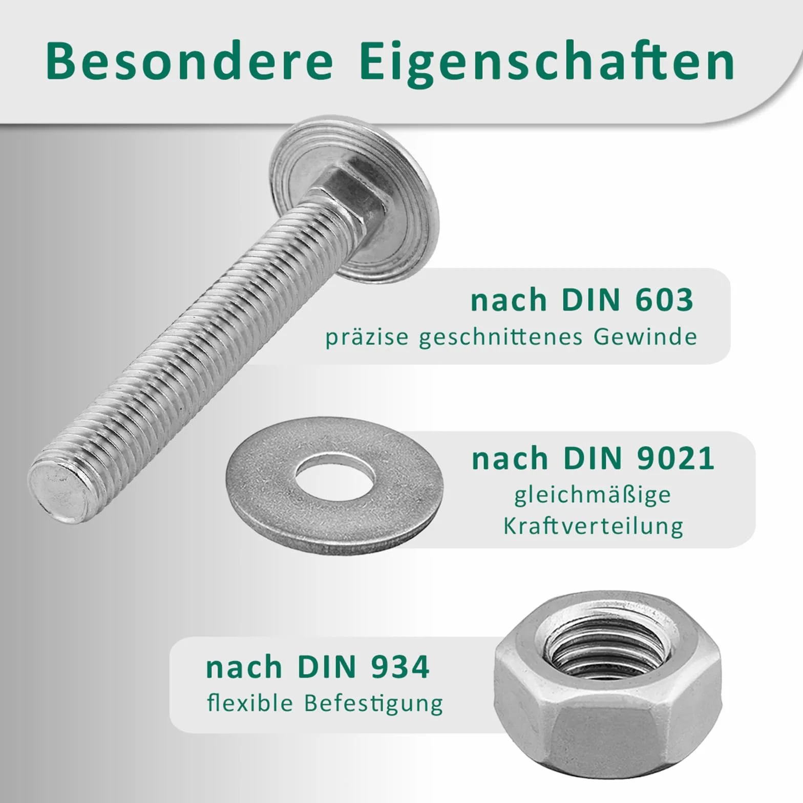 Viti a testa tonda M10 x 50 mm DIN 603 acciaio inox A2 dado esagonale M10 DIN 934 rondella DIN 9021 5 pezzi