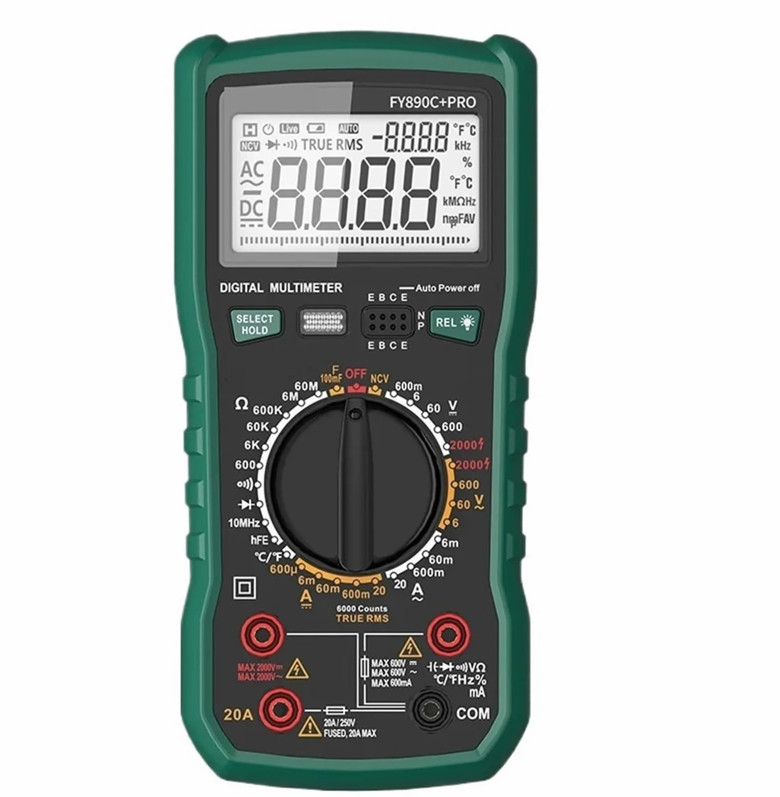 Multimetro Digitale, Multimetro digitale 6000 conteggi AC/DC 2000V/20A Vero RMS Tester di temperatura for elettricisti Fotovoltaico Minerario,per uso domestico