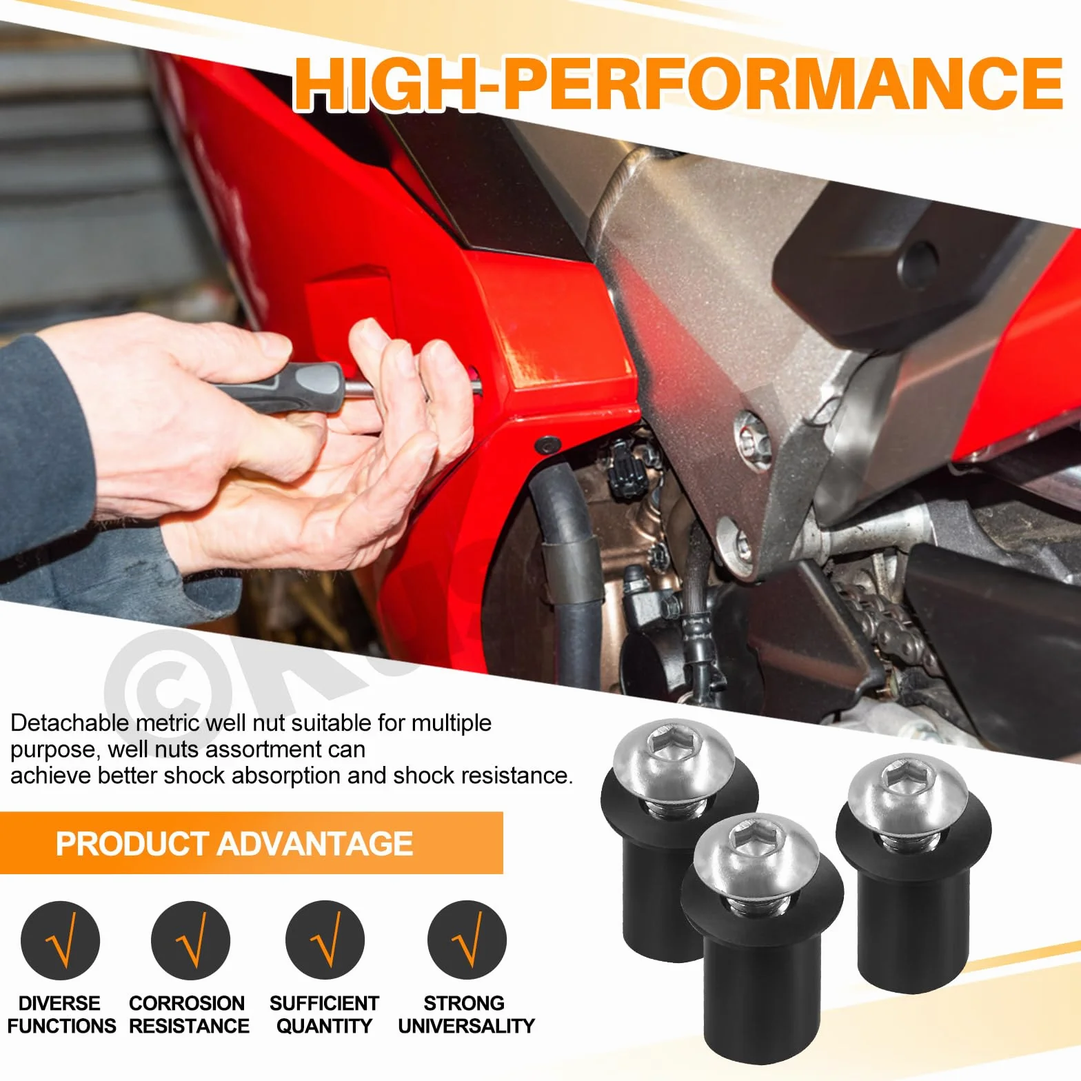 Set di 37 dadi in gomma M4 M5 M6 metrici neri per moto parabrezza barche