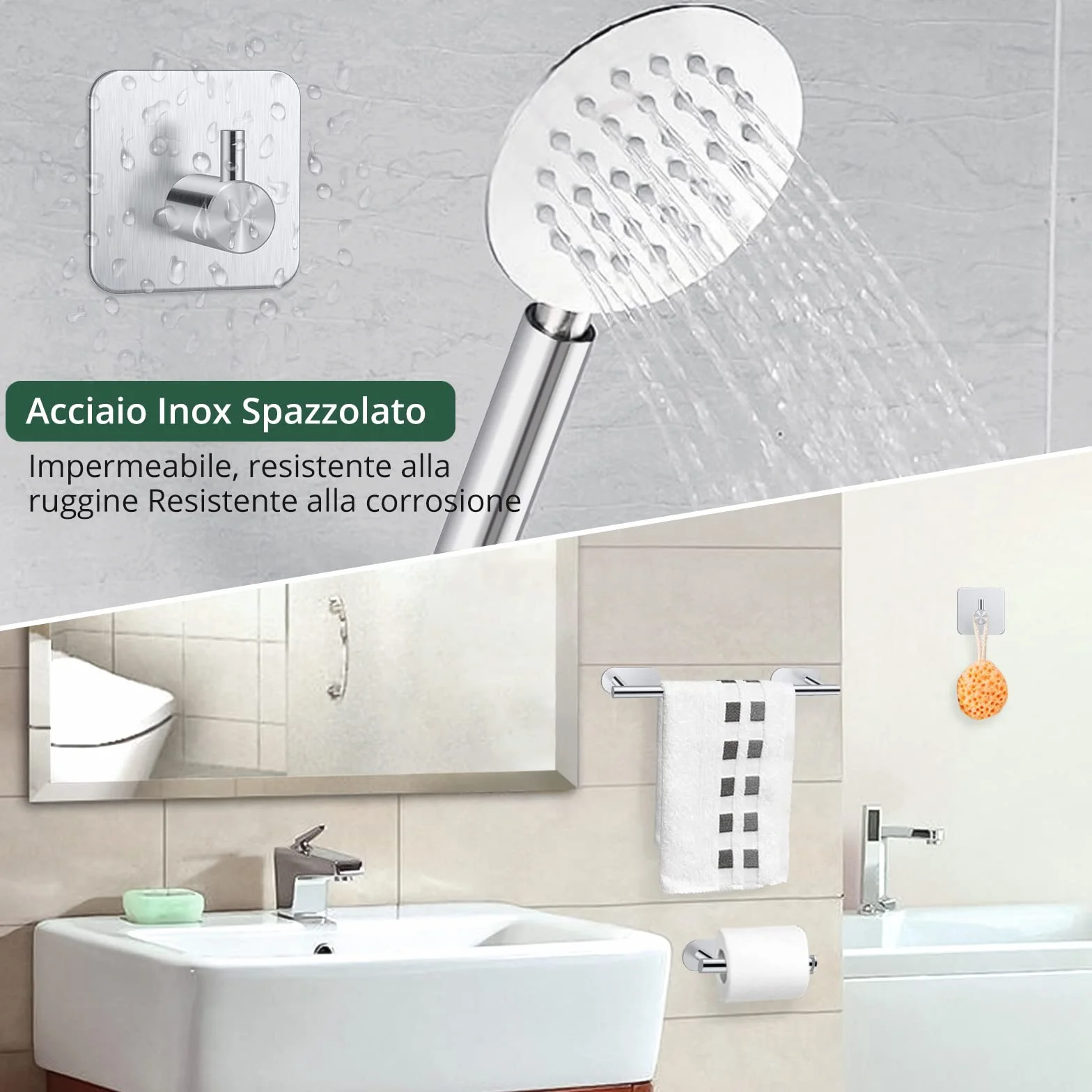 Set Porta Asciugamani 5 Pezzi Acciaio Inox 304 Bagno Cucina 40cm Grigio Spazzolato