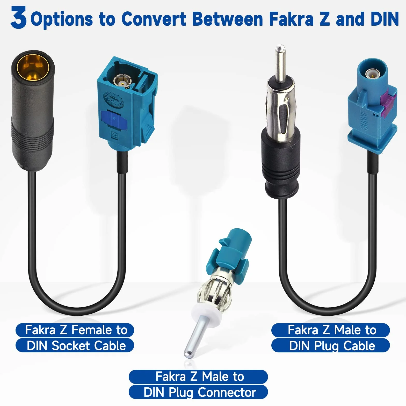 Bingfu Adattatore Antenna Autoradio Connettore Radio Auto Universali Cavo Prolunga da Maschio Fakra Z a Spinotto DIN (& Femmina a Presa) & Adattatore per Antenna DAB FM AM Stereo Radio HD Audio