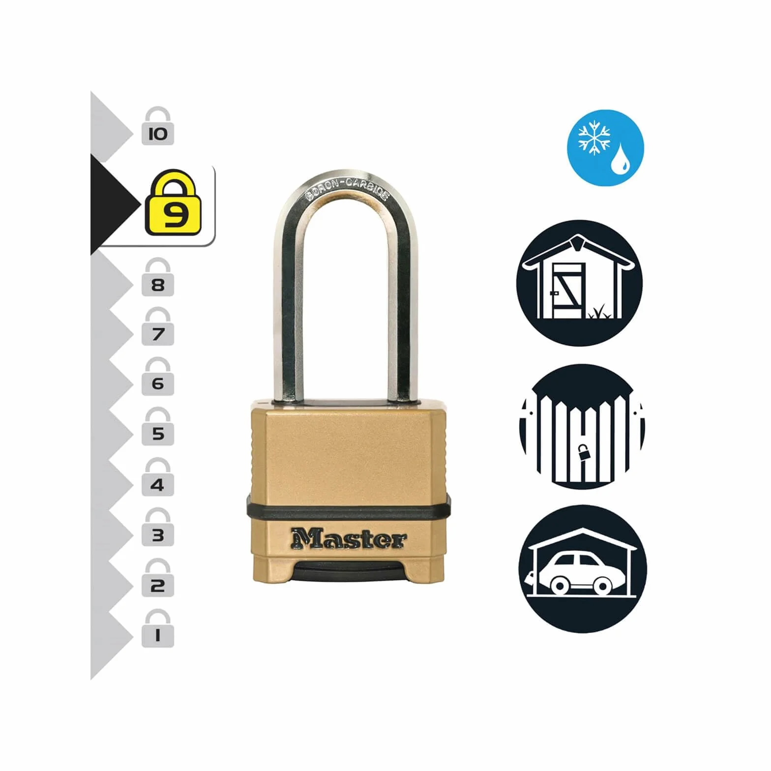 MASTER LOCK Lucchetto ad Alta Sicurezza [Combinazione] [Arco XLungo] [Zinco] [Esterno] M175EURDLH - Ideale per Portali, Garage, Lunghezza Archetto,Sconto
