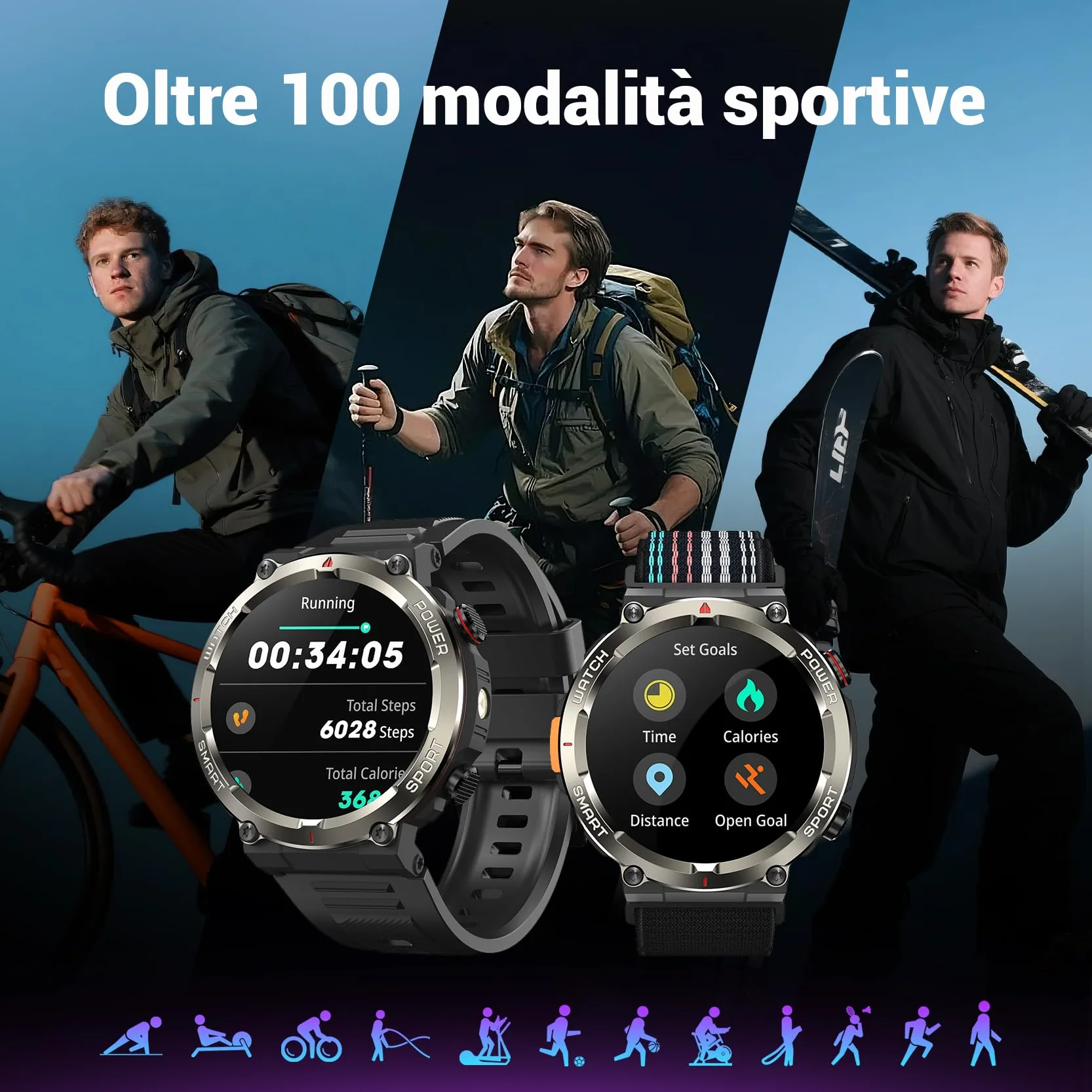 Blackview Smartwatch Uomo, Orologio Intelligente Fitness con Chiamate Bluetooth,1.45" Militari Smart Watch Tracker 100+ Modalità Sportive per Cardiofrequenzimetro,SpO2, Torcia,Bussola per Android iOS