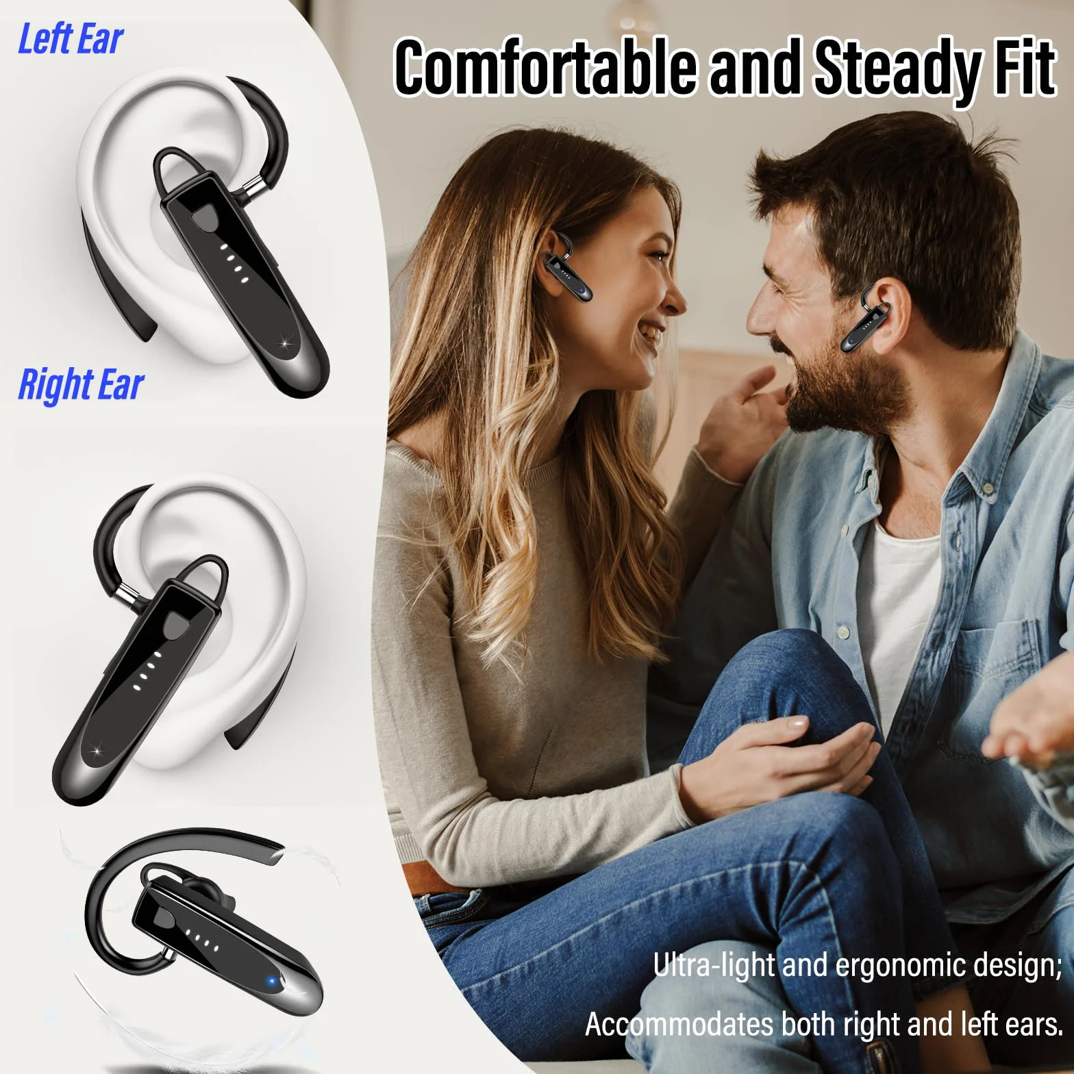 Auricolare Bluetooth Singolo con Doppio Microfono V5.4 Auricolari Bluetooth con 20 Ore Di conversazione, 180 Ore in Standby, cuffie bluetooth con Gancio Girevole per Guida/Lavoro/Business, Nero