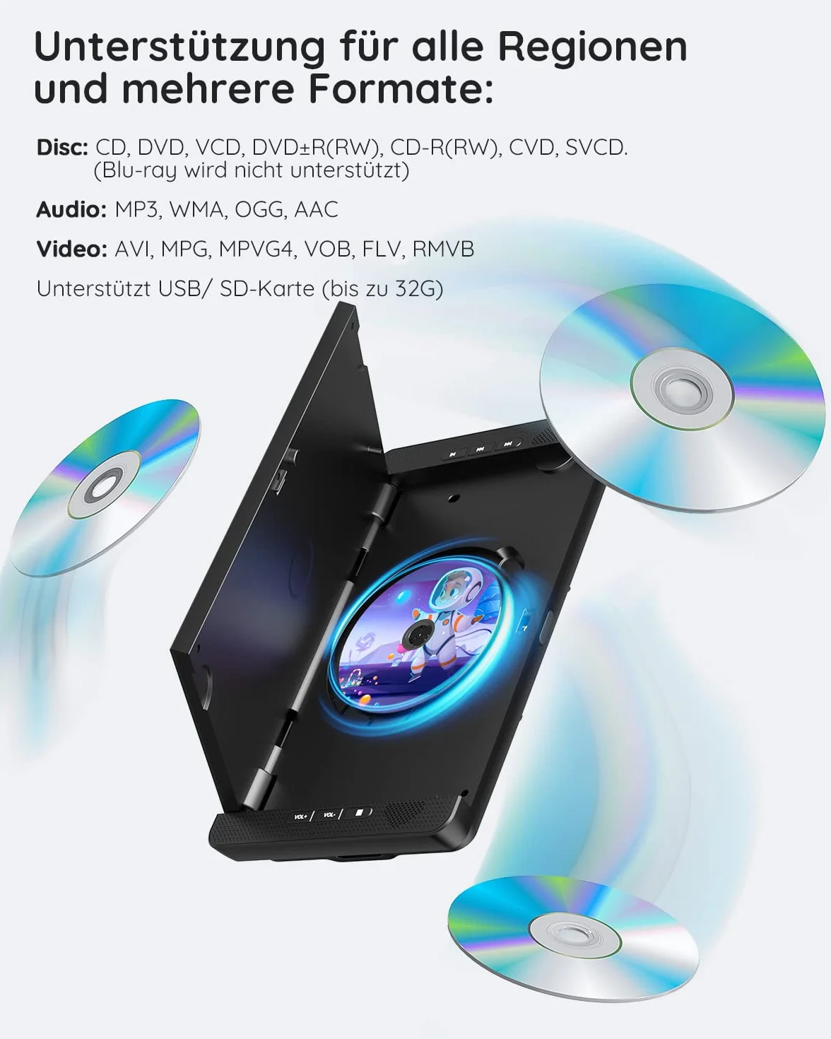 BOIFUN Lettore DVD Auto 2 Schermi 10,5'' con batteria 7 ore per TV portatile, poggiatesta 2 monitor 1024 * 600 HD, supporto poggiatesta USB AV IN/Out FM