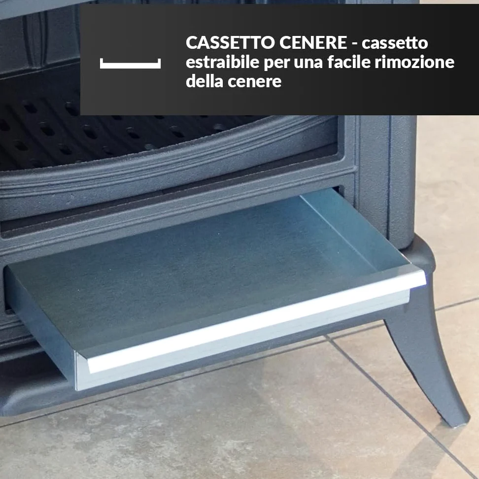 KRATKI Stufa a legna in ghisa KOZA K7 5 kW Ø150 A Gamma di potenza 3-8kW | Ghisa nero, efficienza 70%, classe A. Ecodesign.; Stufe economica ECO-DESIGN; combustione efficiente; basse emissioni; ASDP