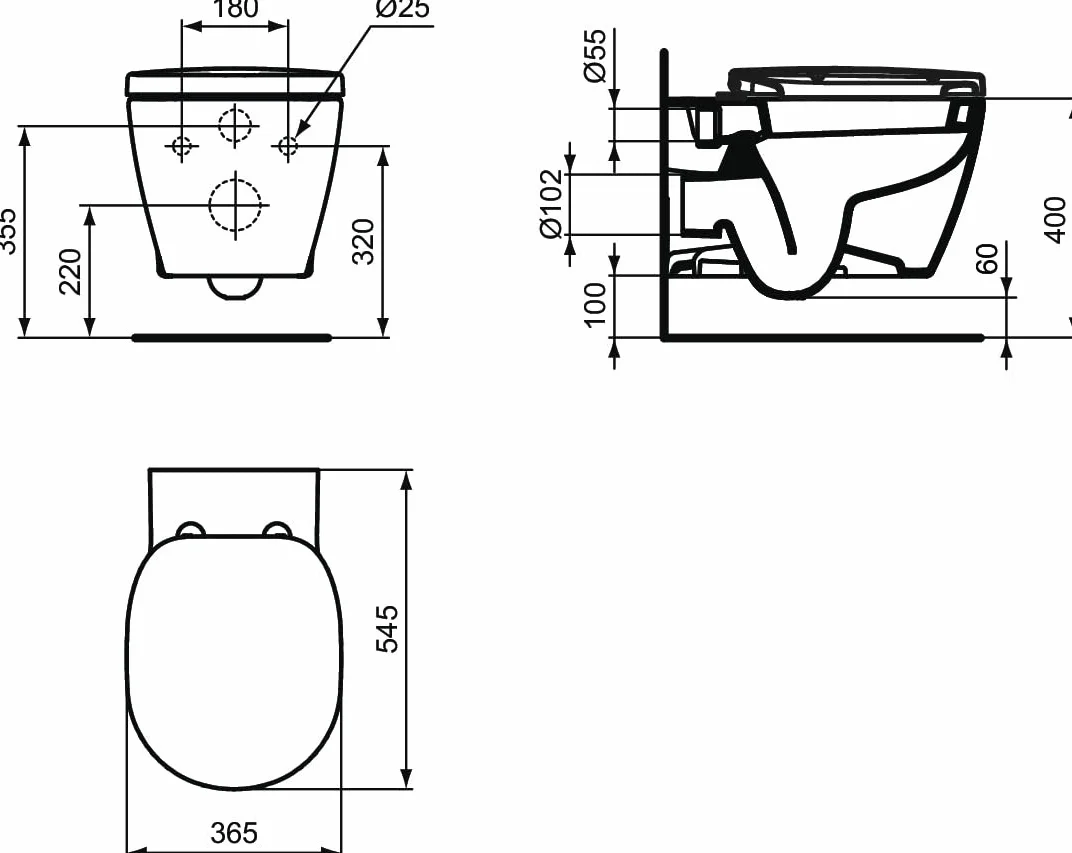 Ideal Standard - Connect, WC a parete completo di sedile WC a chiusura lenta, E-Packaging dedicato al trasporto in ceramica, bianco