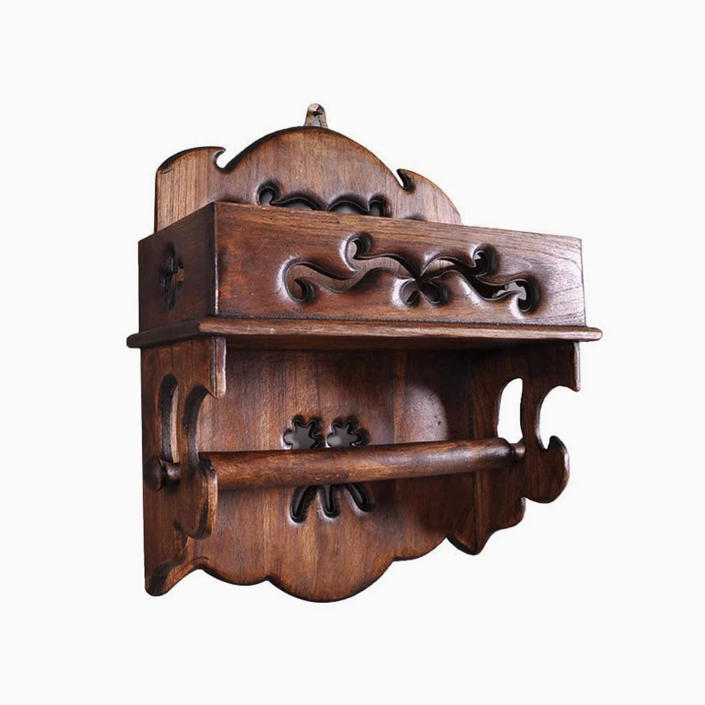 NEECS Portarotolo Rustico in Legno per Montaggio a Parete con ripiano in Legno per l'arredamento Moderno della Cucina e del Bagno