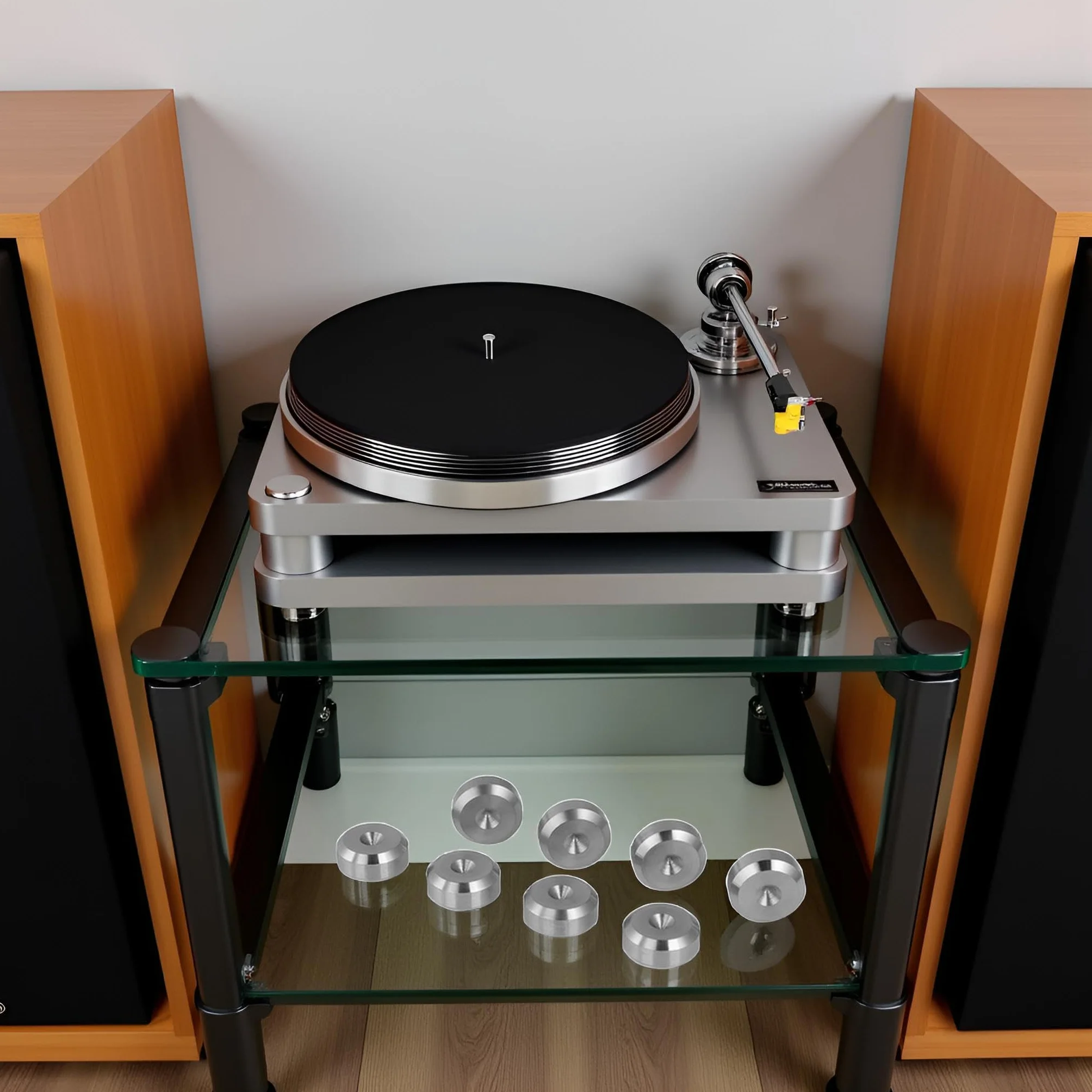 PrecisionGeek Cuscinetti per altoparlanti Ø 16 mm, forma smussata, in acciaio inox massiccio, ammortizzatori di vibrazioni per altoparlanti HiFi, subwoofer, armadi, supporti e soundbar, set da 8 pezzi