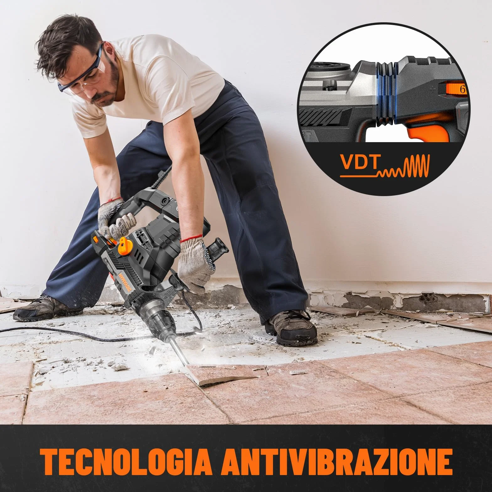 DOVAMAN RH15A Martello Perforatore SDS-Plus 1500W 4 Funzioni 4350 bpm 7J 900 giri/min Anti Vibrazioni Frizione Sicurezza