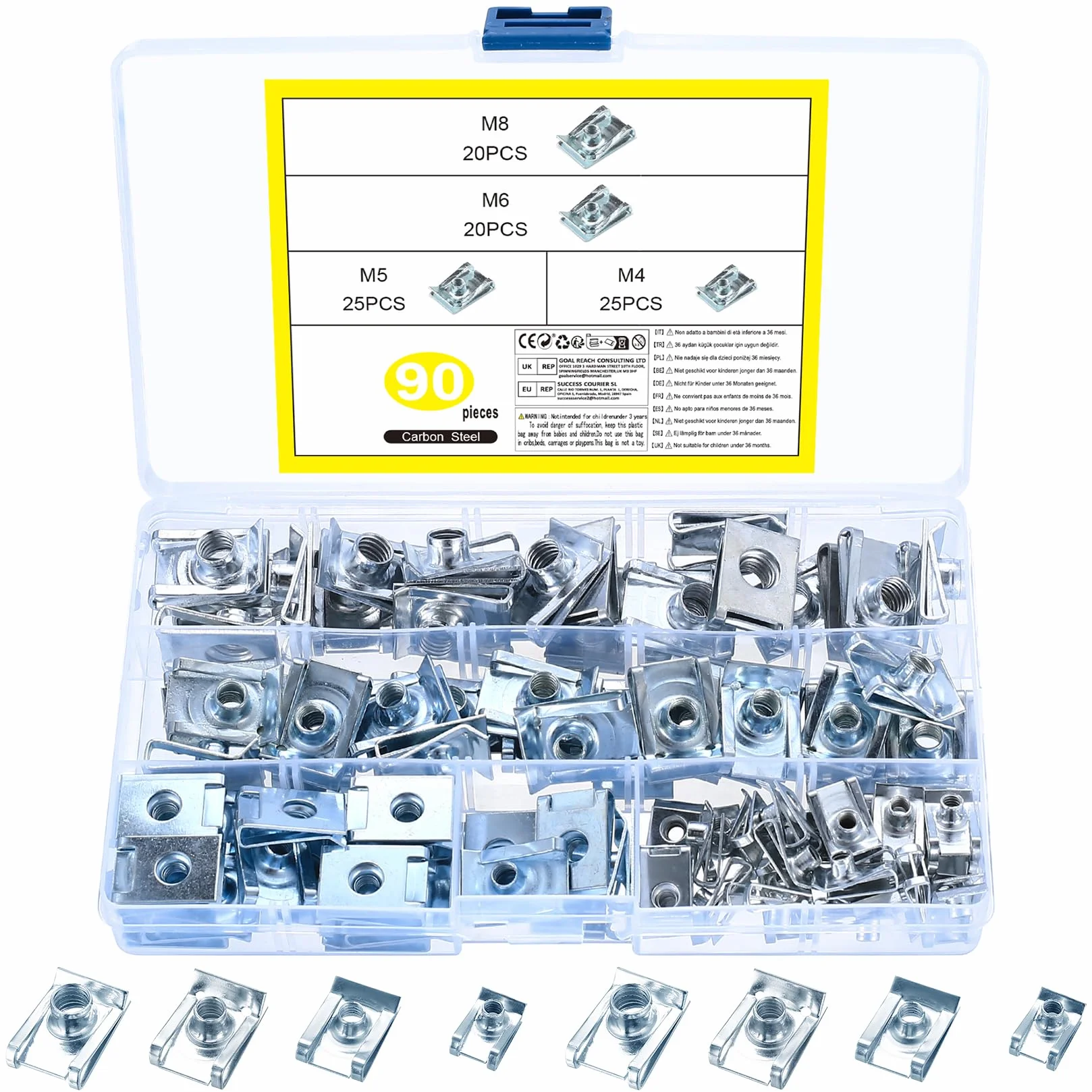 90 Pz U Clip Fissaggio Auto, Dadi a Clip a U e Bulloni Viti Autofilettanti per Parafanghi