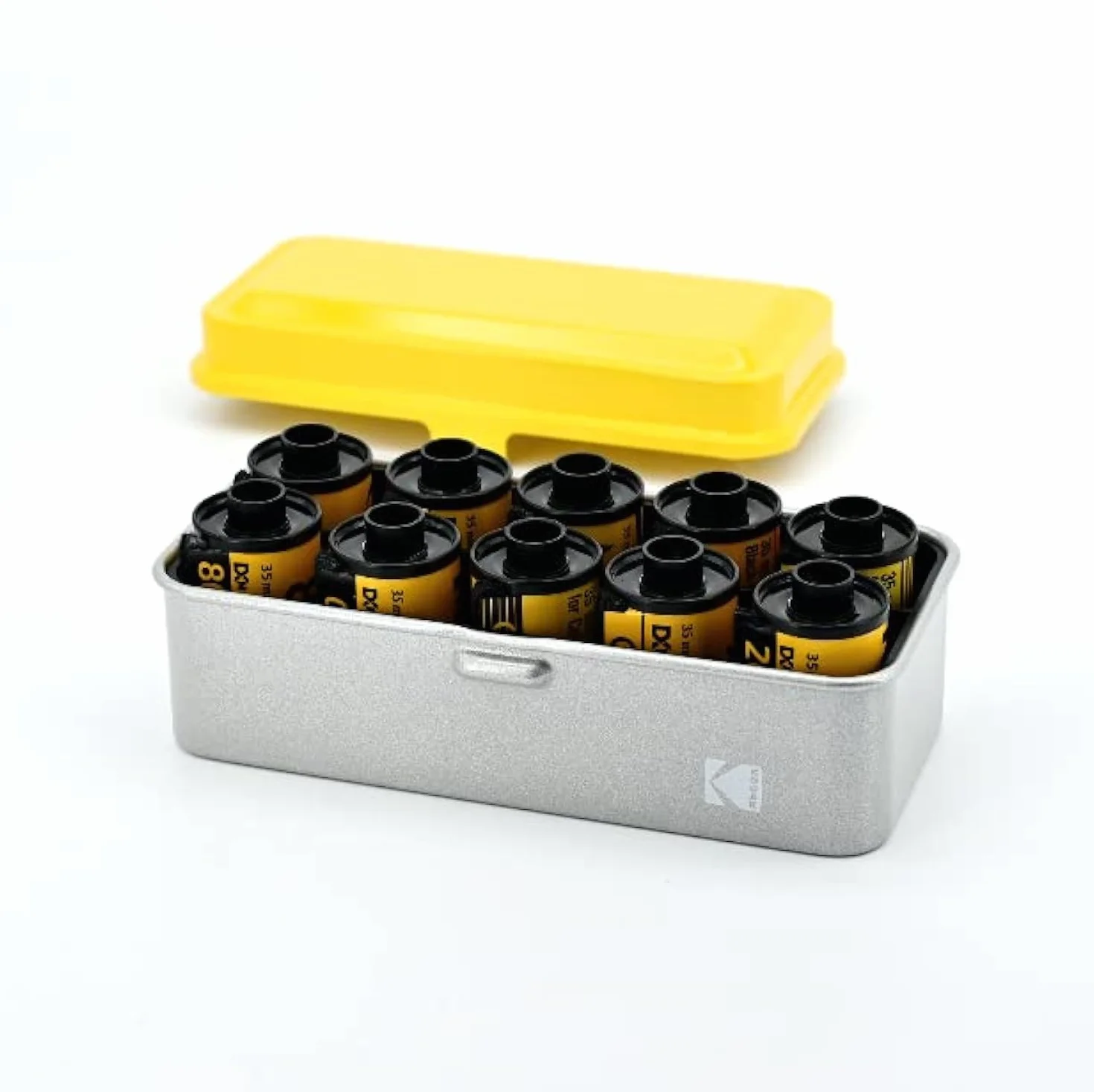 KODAK 120/135 - Custodia per 8 rotoli da 120 pellicole / 10 rotoli di pellicole da 35 mm, retro in acciaio per ordinare e proteggere la pellicola (giallo)(film non inclusi)