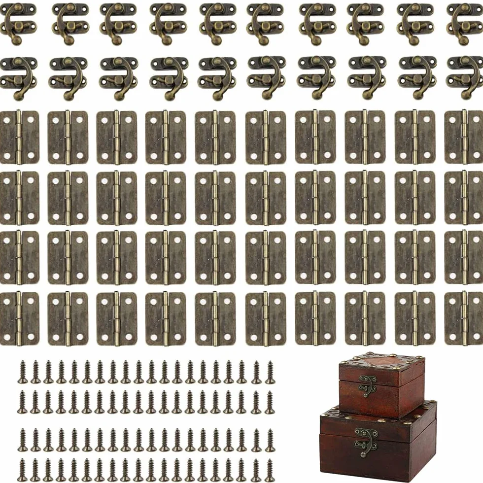Ganci Antichi Hasp Chiusura Legno, Cerniere Scatola Con Viti, 60 Pezzi, Tonalità Bronzo
