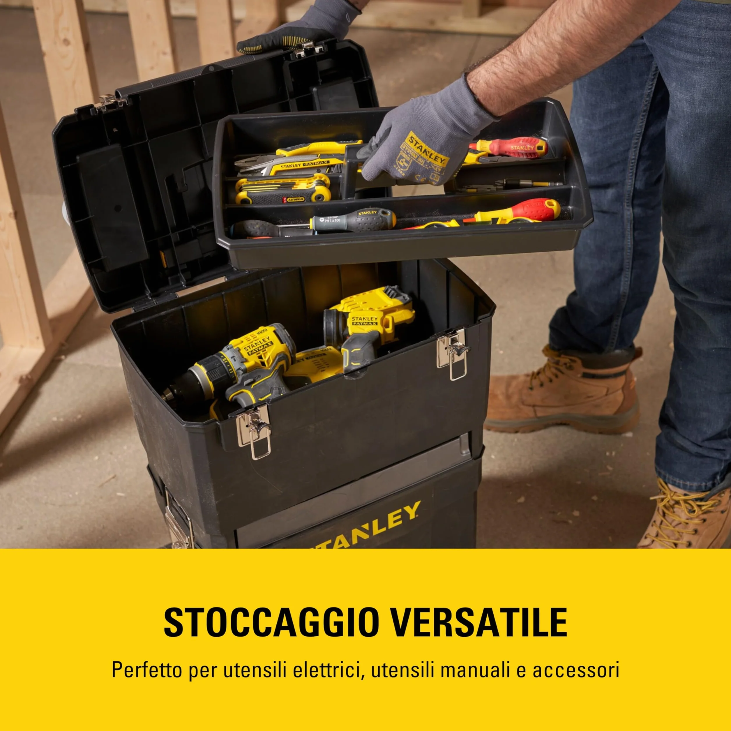 STANLEY Centro di lavoro mobile 2 in 1 1-93-968 con unità impilabili e cassetta degli attrezzi rimovibile