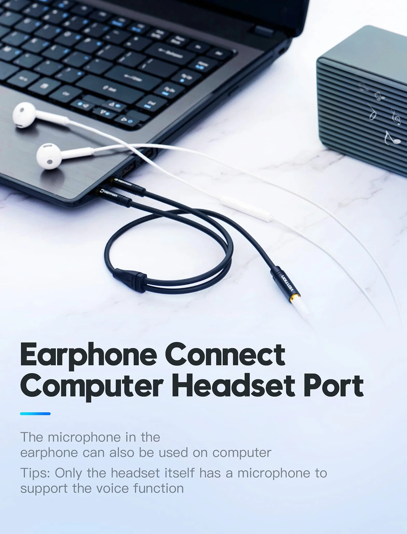 VENTION Sdoppiatore Cuffie Microfono Doppio Jack 3,5mm in Alluminio Maschio a Femmina Cavo Audio 2 in 1 per Notebook, PC, PS4, Xbox (1m)