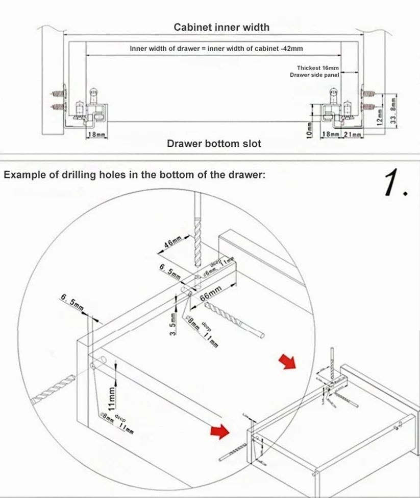 Guide per cassetti per carichi pesanti Guide per cassetti con scorrimento nascosto Binario nascosto da 14 pollici, guide per cassetti ad estrazione totale a 2 pieghe, guide per cassetti con mont