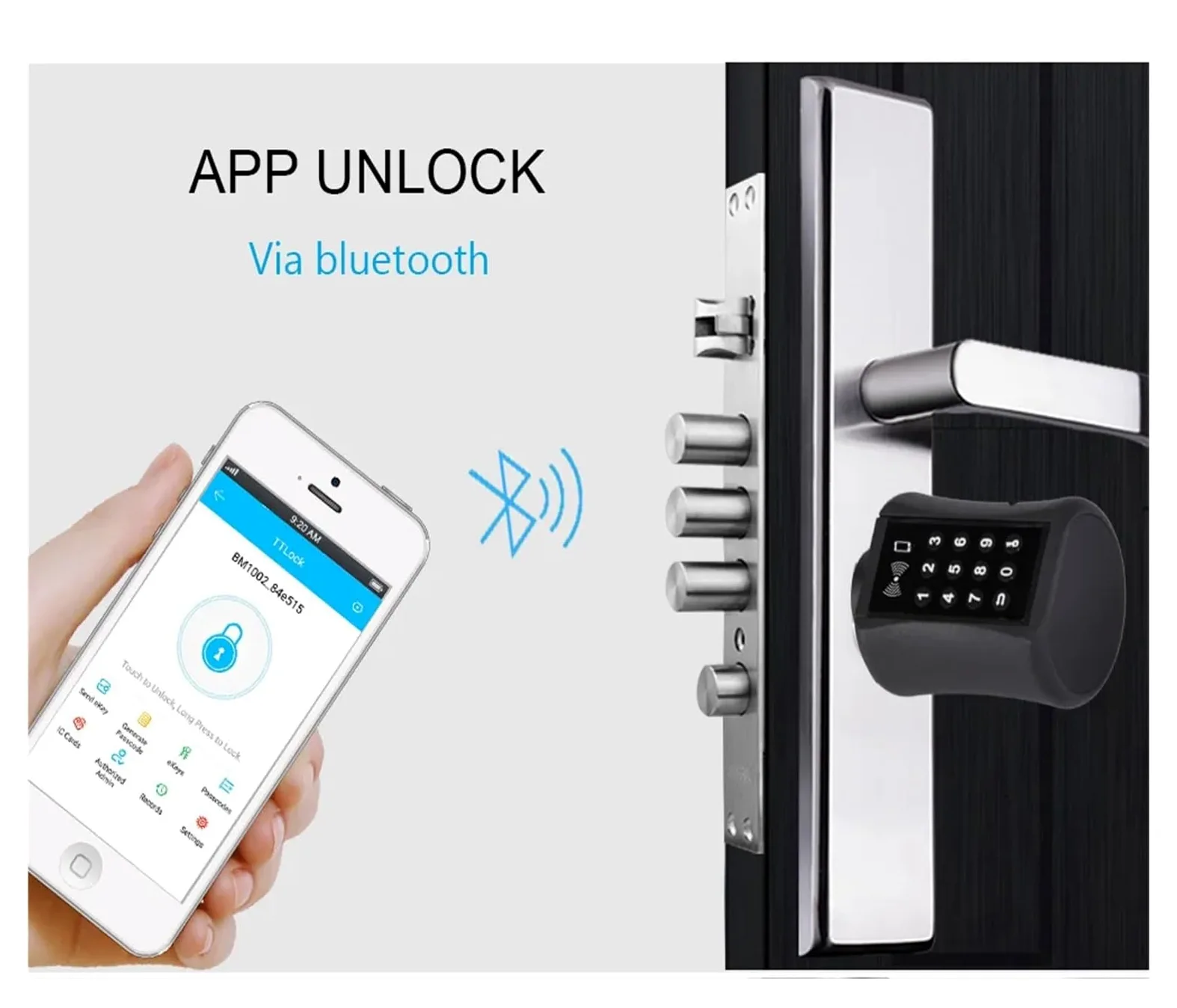 Bluetooth Serratura a cilindro con password Scheda Elettronica Smart Door Lock Tastiera digitale Codice Keyless Home(Silver,80mm)
