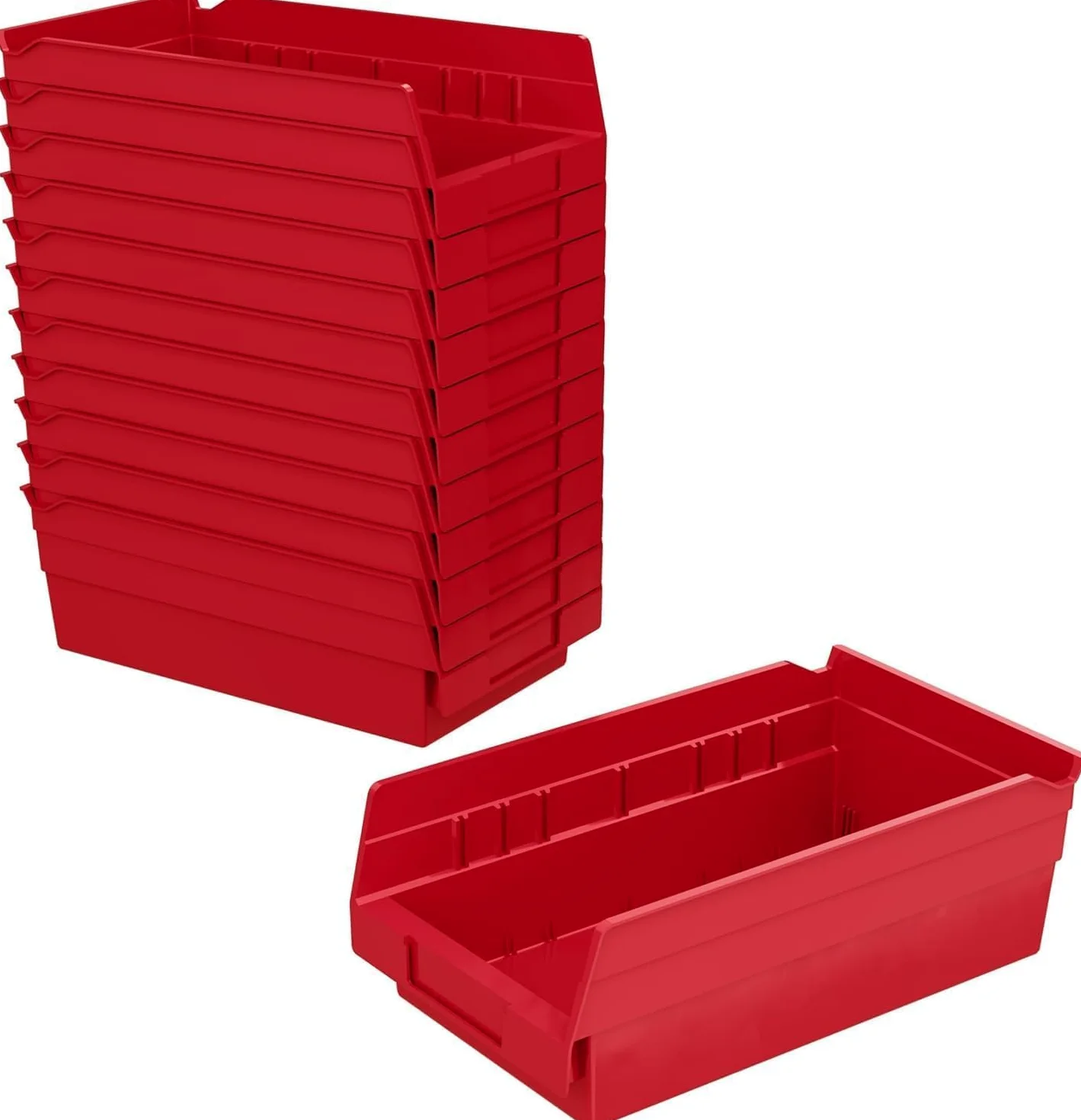 Akro-Mils 30130 Plastic Shelf Bins, Heavy Duty Storage Bins for Garage, Closet, and Drawer Organization, 30.48 cm x 16.51 cm x 10.16 cm, Red, 12-Pack