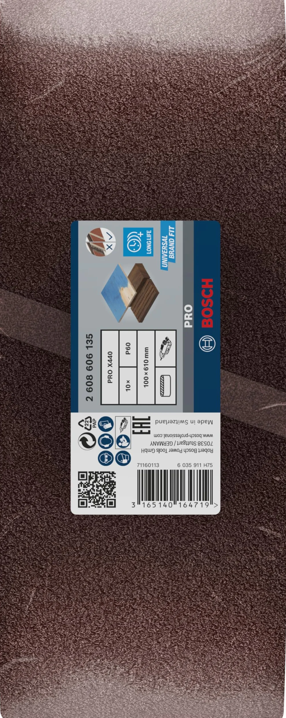 Bosch 10x Nastro abrasivo PRO X440 per levigatrici (per Vernice su legno, Legno duro, 100 x 610 mm, Grano 60, Professional Accessorio Levigatrice a nastro)