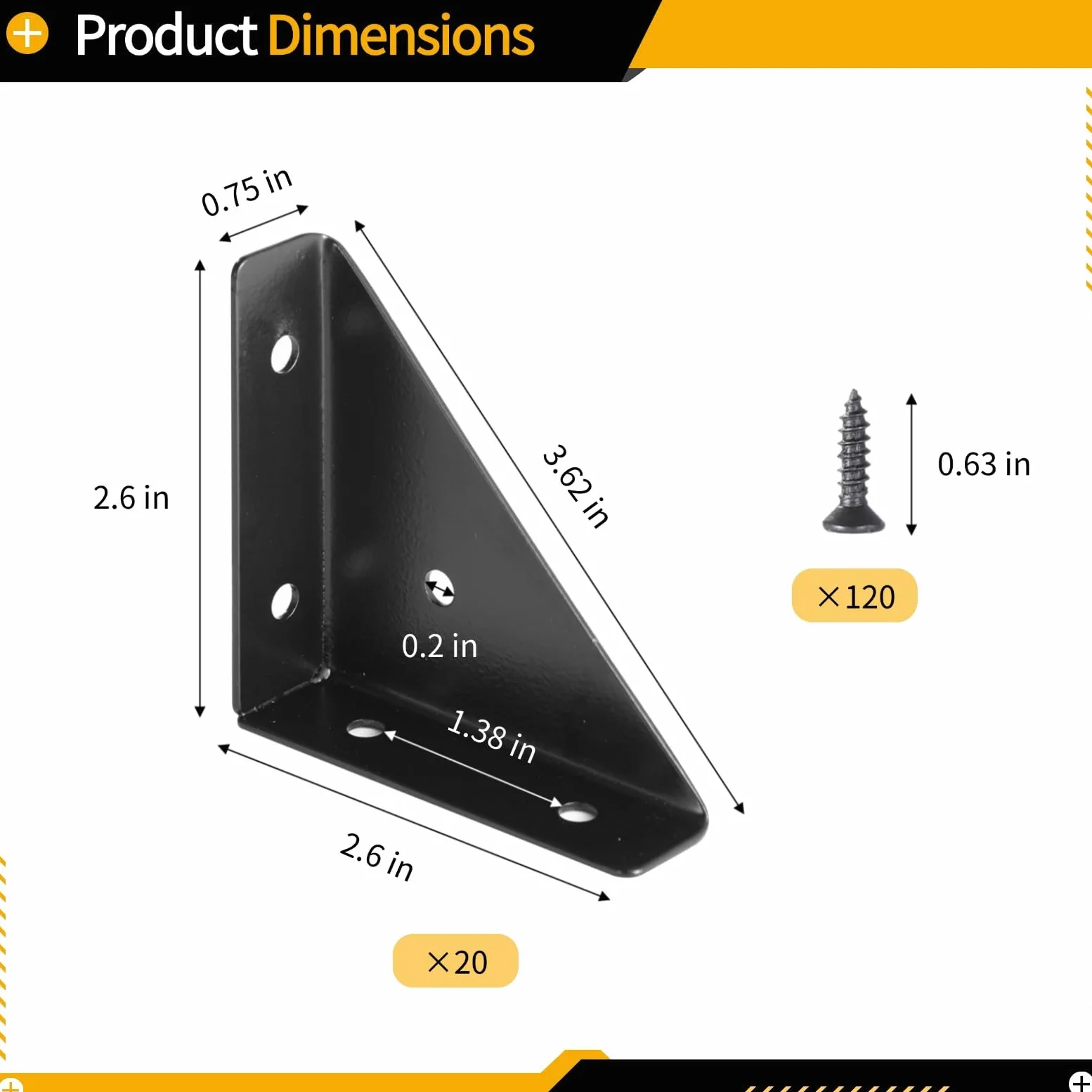 Confezione da 20 staffe angolari, in acciaio inox, triangolari, per mobili, scrivania, tavolo, letto, 6,6 x 6,6 cm