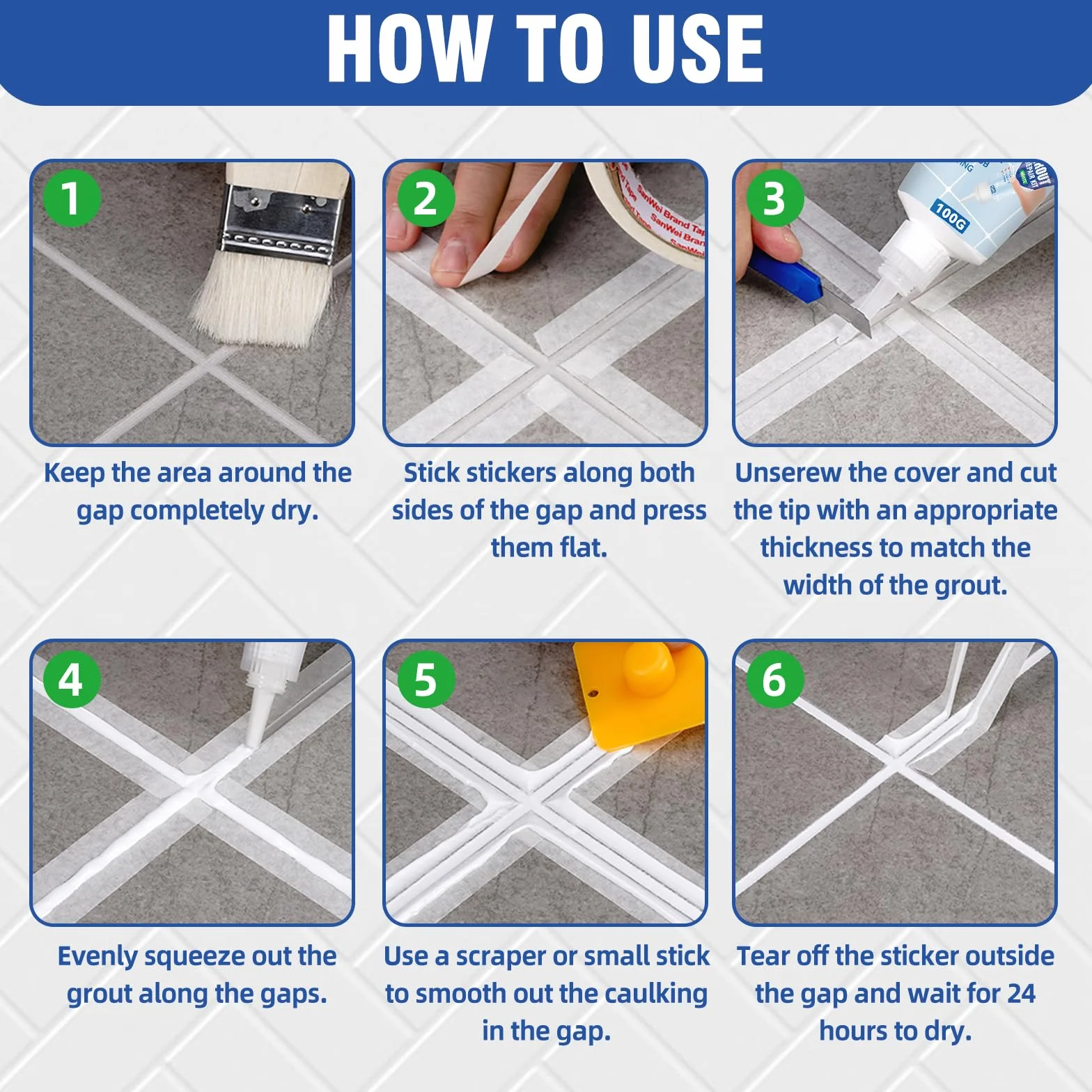 Set di riparazione per piastrelle, penna bianca ad asciugatura rapida per fughe, bagno, doccia, pavimenti e pareti (Bianco 100g*2)