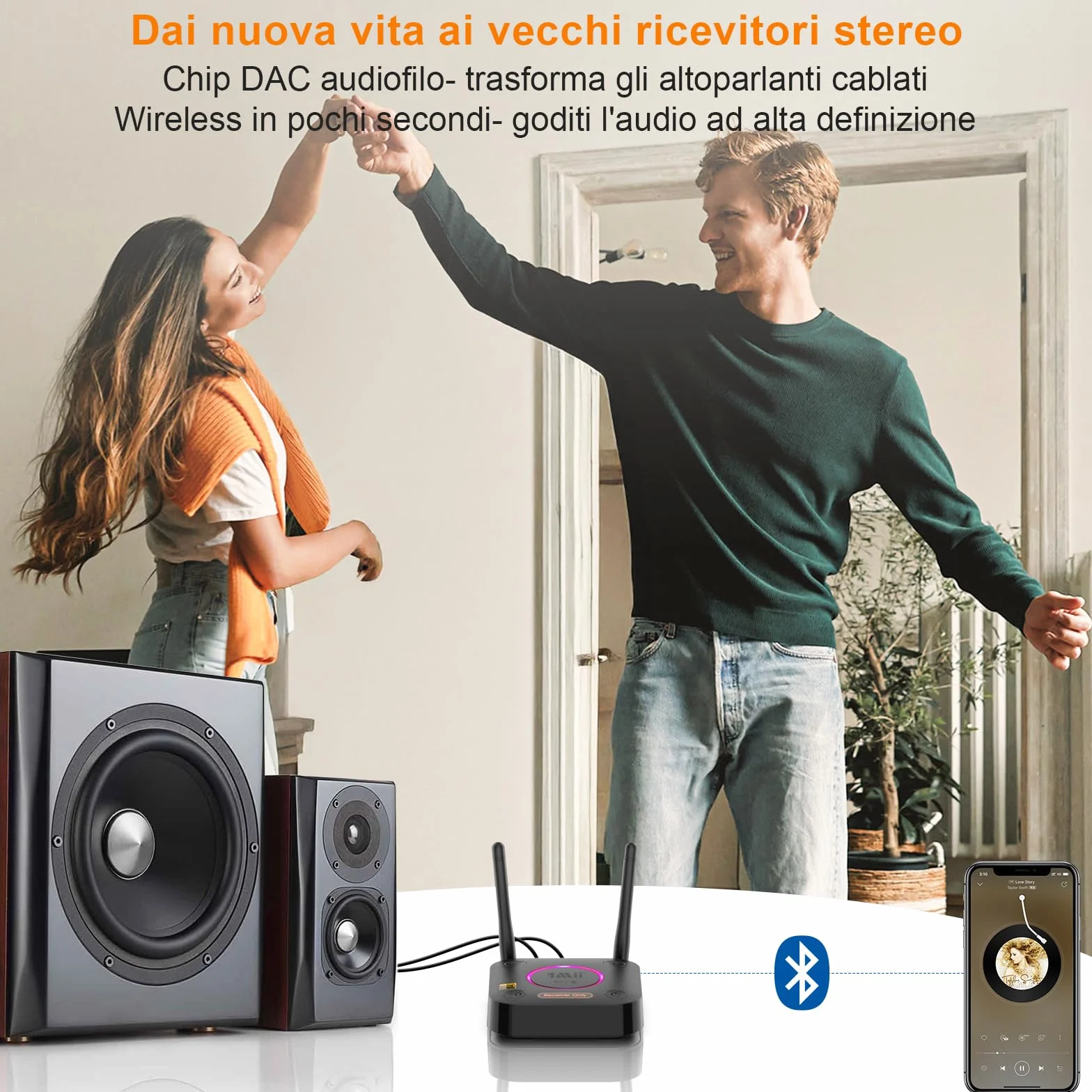 1Mii B06Ultra Ricevitore Bluetooth 5.3 HiFi con Hi-Res LDAC, Adattatore Audio Bluetooth Wireless con DAC Audiofilo, 3D Surround aptX HD/Bassa Latenza, Uscita Ottica/Coassiale/AUX 3.5mm per Stereo