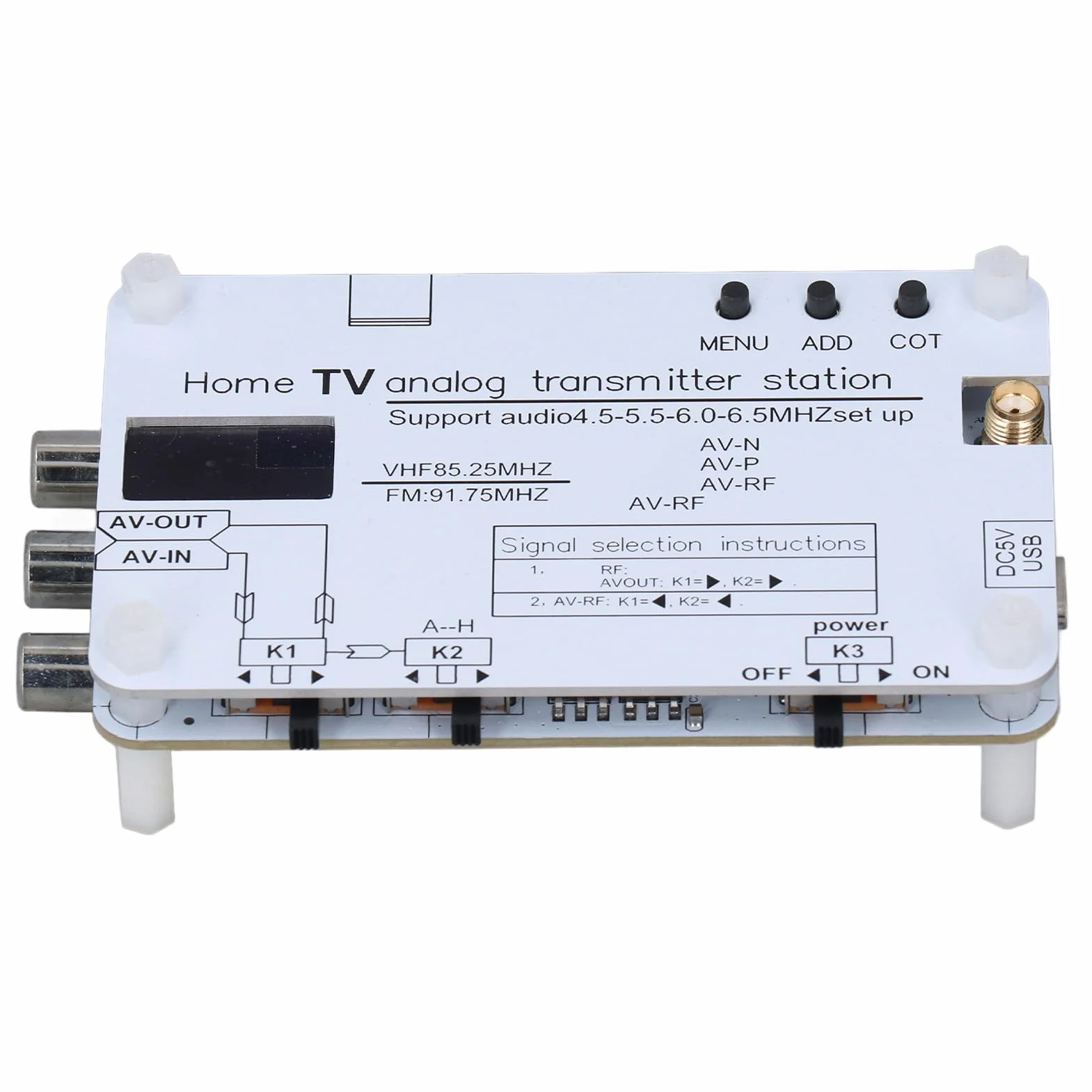 Trasmettitore di segnale TV analogico, AV HD Input, N a P Sistema, 20m Raggio, Frequenza VHF UHF, 4.5-6.5 MHZ Audio, DVD VCD PC Mobile Phone Sorgenti di segnale