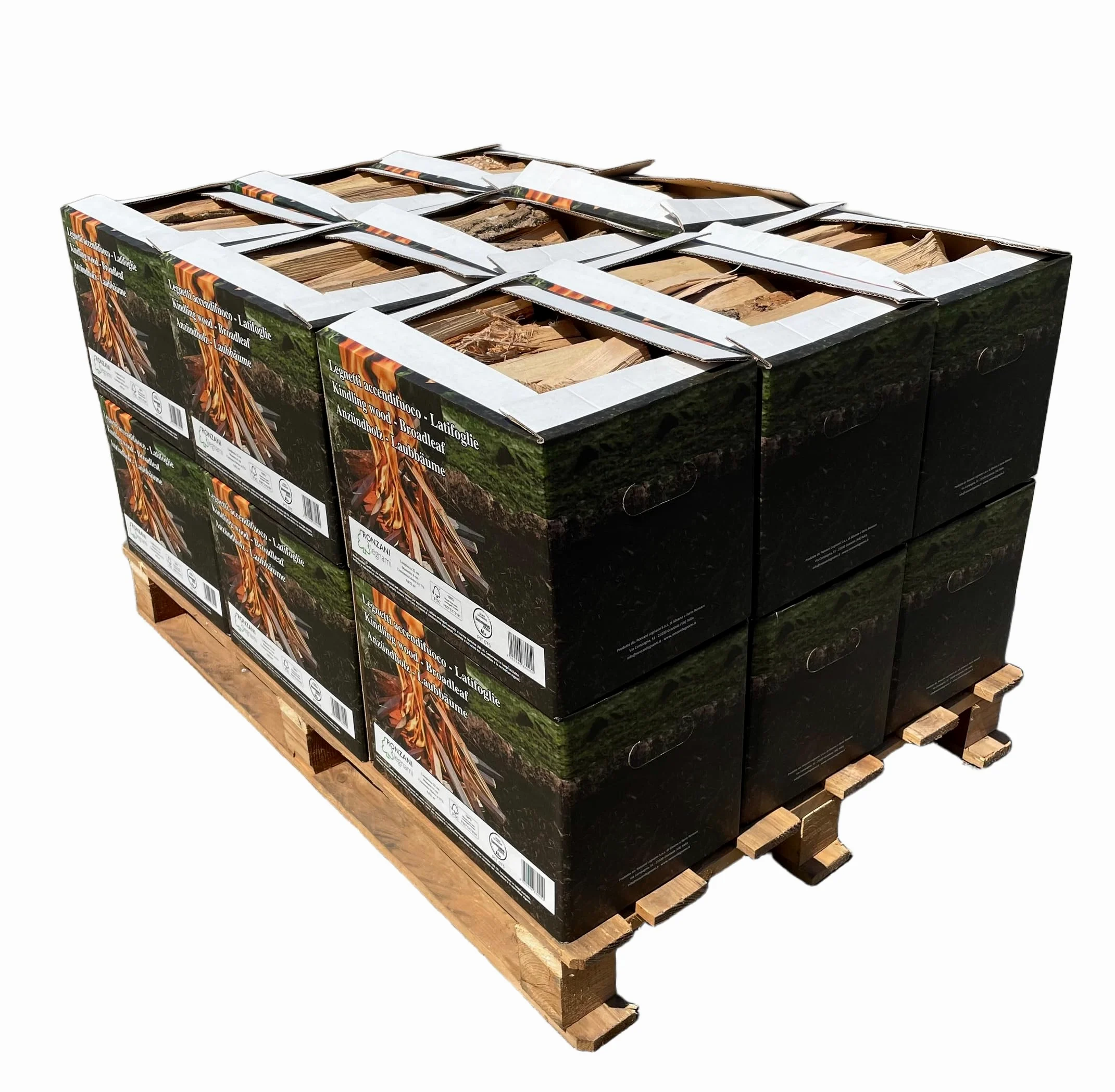 Legnetti Accendifuoco di Latifoglie - 22 cm - Certificati FSC e BiomassPlus - Naturali, Ecologici - Per Barbecue, Camini, Stufe e Forni - 100% legna secca e naturale - Bancale da 18 scatole