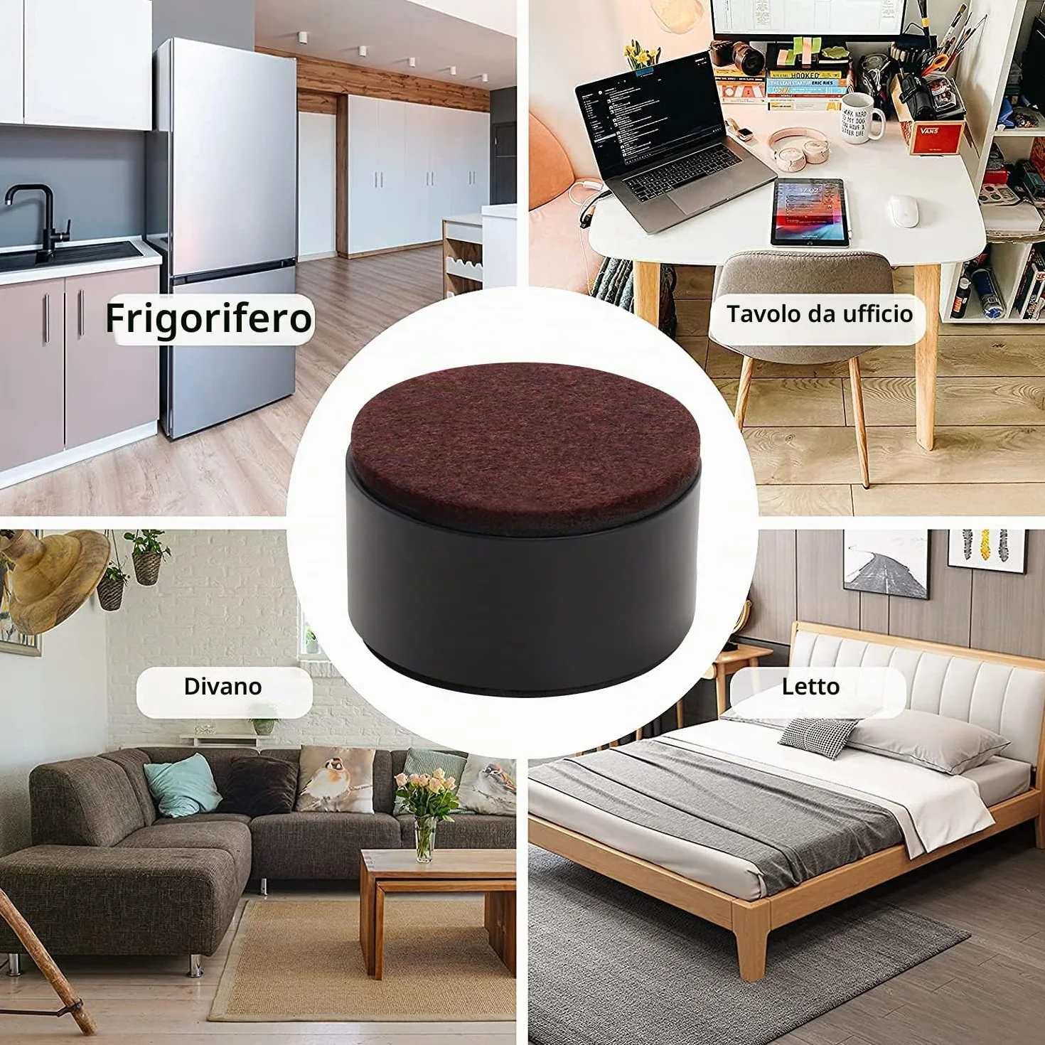 Rialzi per Mobili da 38 mm Autoadesivi, Alzata Riser per Letto 1,5" Piedini in Acciaio 2,4" 4 PZ