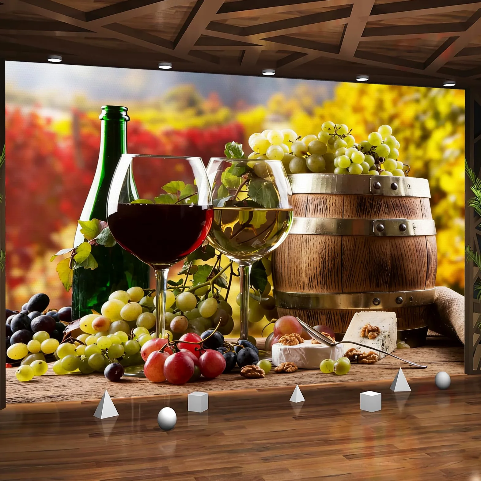 Carta da parati effetto 3D Vino 300 x 210 cm Murale Non Tessuto Stile Pastorale Fotomurale Stampa HD Moderna Poster Per Soggiorno E Camera Da Letto Design 1M3998