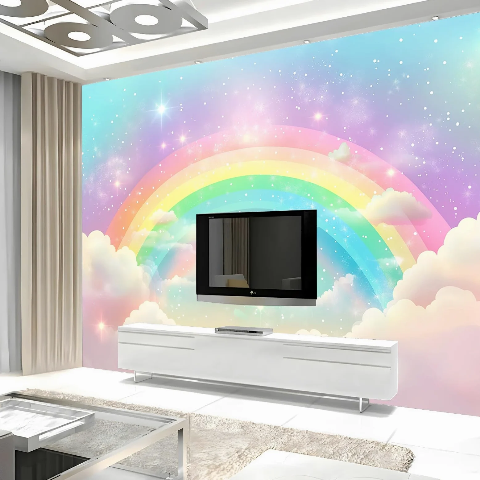 Generico Fotomurale 3D Carta Da Parati Stelle Delle Nuvole Arcobaleno 500x280 cm Carta Da Parati Camera Letto Moderna Fotomurali Murales Poster Gigante Moda Decorazione Da Muro