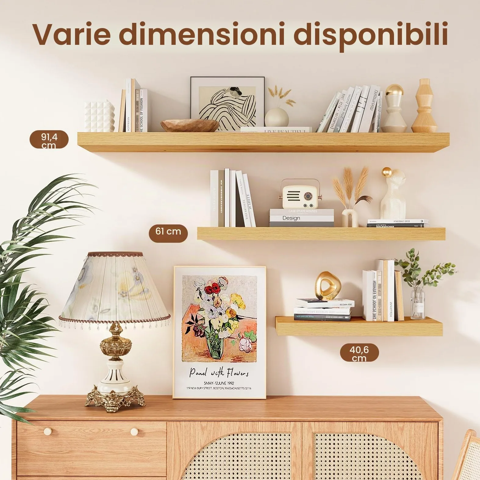 Feihorrm Mensole Sospese, Mensole Da Parete, Mensola Da Parete Profonda 16.5 cm, Mensole In Rovere Da 40 cm, Scaffali Per Bagno, Camera Da Letto, Soggiorno E Cucina, Rovere, 40 x 16.5 x 3.1 cm
