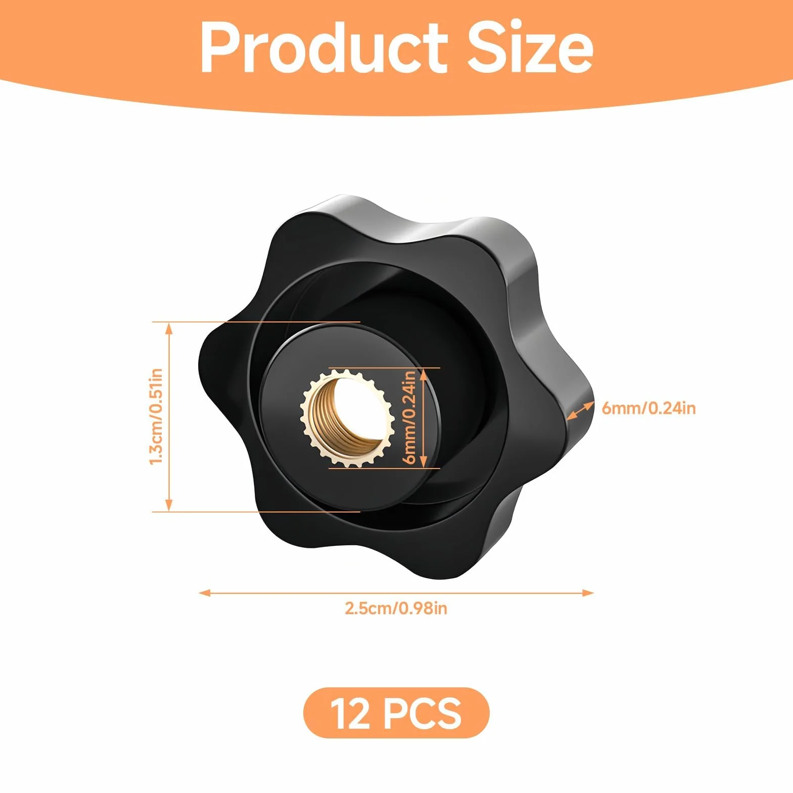 Manopole di serraggio M6 32 mm con dadi zigrinati e viti a stella - 12 Pezzi