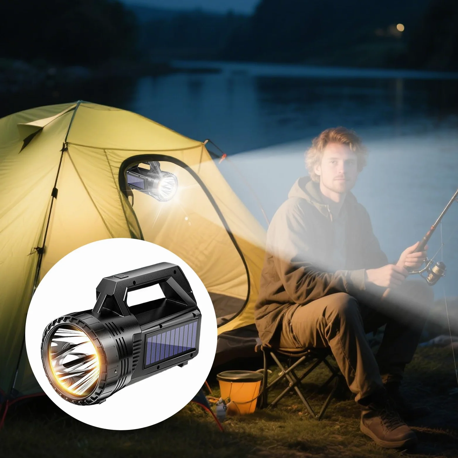 Torcia a energia solare a LED, ricaricabile, 800 lumen, luce per esterni, tipo C e ad energia solare, impermeabile, robusta, per campeggio, escursionismo, camminata, lavoro