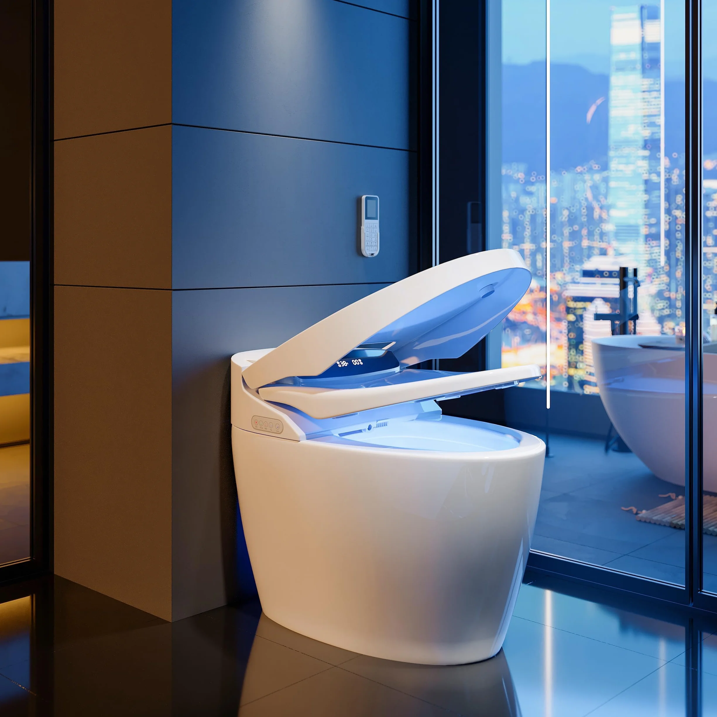 WC intelligente con bidet integrato, apertura automatica, sedile riscaldato, 1,27 GPF, display LED, bianco