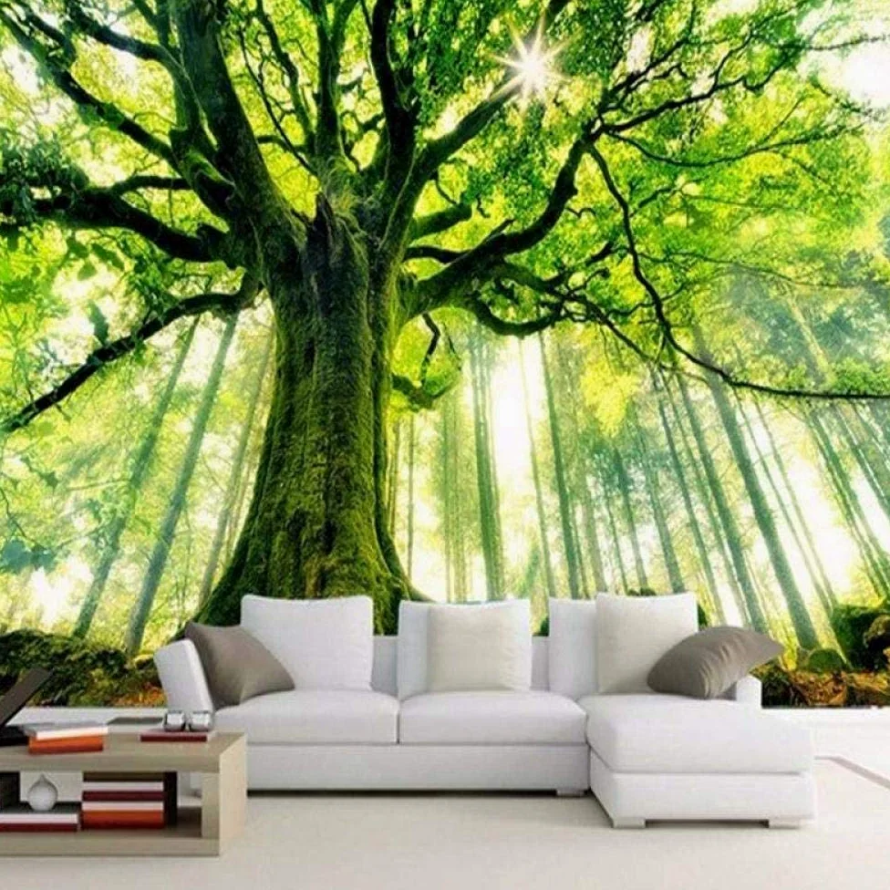Foto Personalizzata Carta Da Parati Verde Foresta Albero Paesaggio Murale Papel De Parede 3D Soggiorno Moderno Camera Da Letto Tv Sfondo Pittura Murale Wall 400Cm(W)×280Cm(H)
