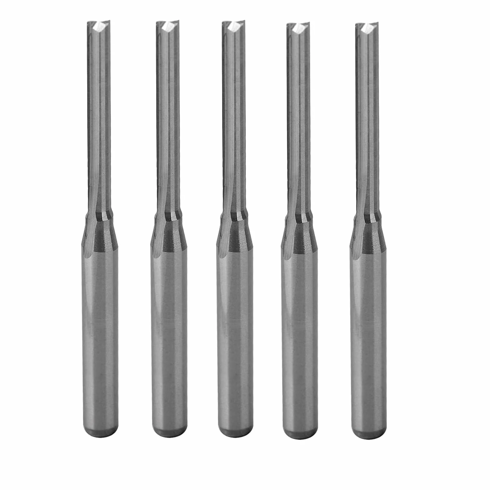 Punte dritte per fresa CNC, 5 pezzi, fresa con 2 scanalature, 2 x 17 mm, fusto da 1/8" in metallo duro CNC, set di macinini per incisione in PVC e acrilico