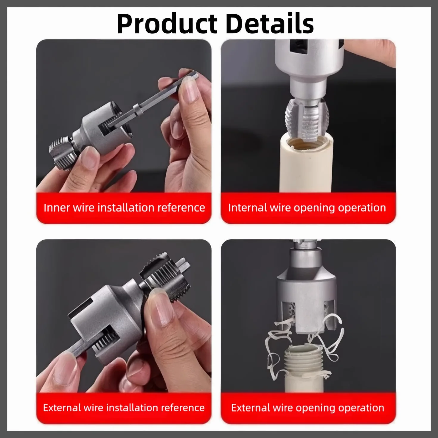 Integrated Internal & External Pipe Threading Tool,2025 New Pipe Thread Cutting Tool,1/2'' & 3/4'' PVC Pipe Threader Kit,Electric Drill Compatible Threader Kit for Home Repair (1/2''+3/4'')
