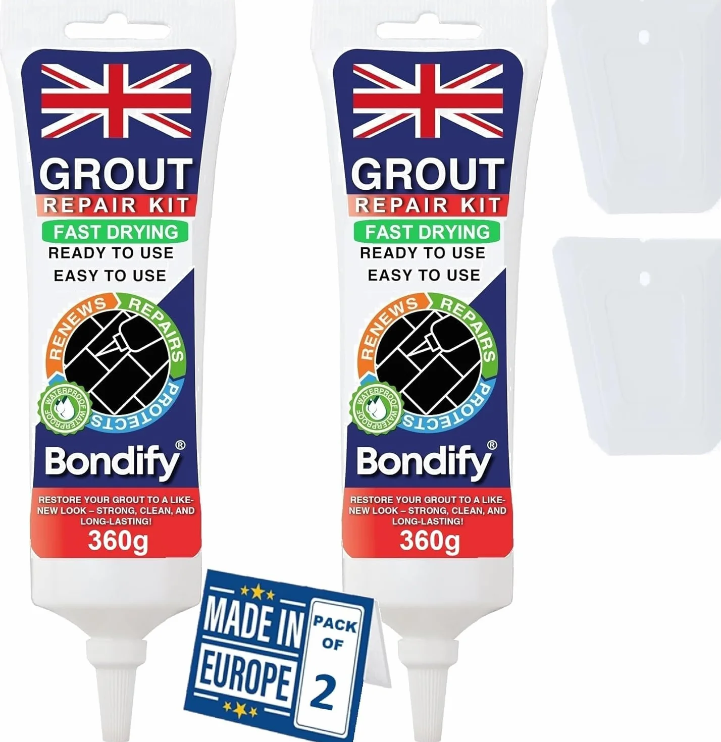 Kit Riparazione Fughe Piastrelle Bianco, Asciugatura Rapida 360g x 2 ANTI-MUFFA, Sigillante per Malta