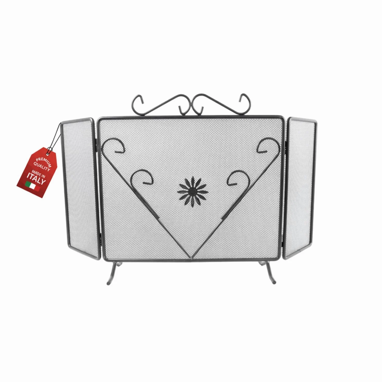 MOHOME Parascintille per Camino Angolare Nero Ferro Battuto Design Floreale 45 x 100 cm Cuore Griglia Paraschizzi Made in Italy Caminetto Parafuoco Protezione per Stufa Caminetti Accessori per Camino