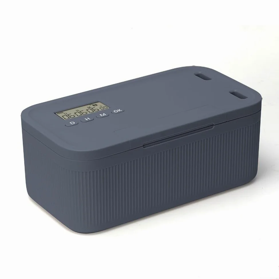Cassetta di sicurezza con serratura temporizzata per telefoni e snack, con timer digitale intelligente, con timer autocontrollo, scatole di immagazzinaggio bloccabili (temporizzazione grigio e blu)