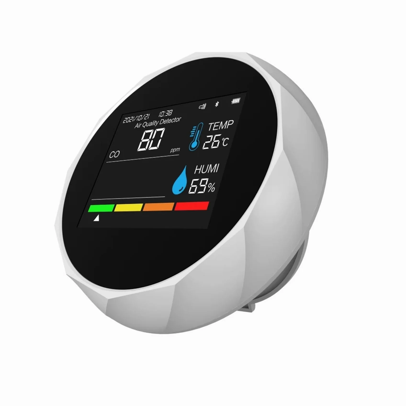 Rilevatore di qualità dell'aria, Rilevatore di monossido di carbonio, CO, anidride carbonica, TVOC, rilevamento a qualità 'aria 6 in 1(White)