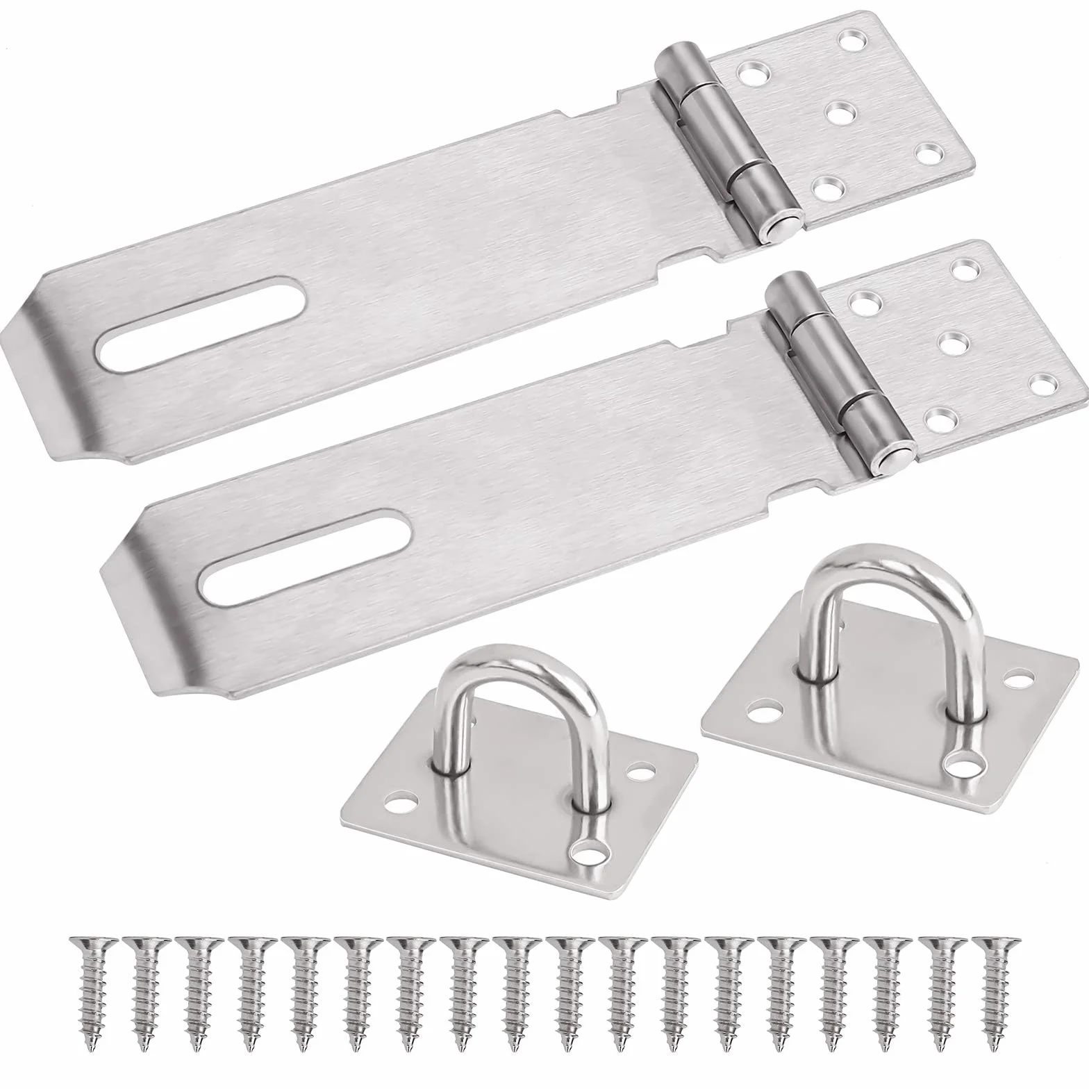 Lucchetto Hasp Chiusura in Acciaio Inxo 2 Pezzi Serratura Porta 5 Pollici con Viti Argento