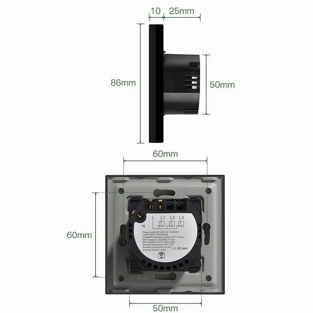Interruttore della luce Smart Touch 1 banda 3 vie wireless da parete confezione da 2 multicolore(Black)