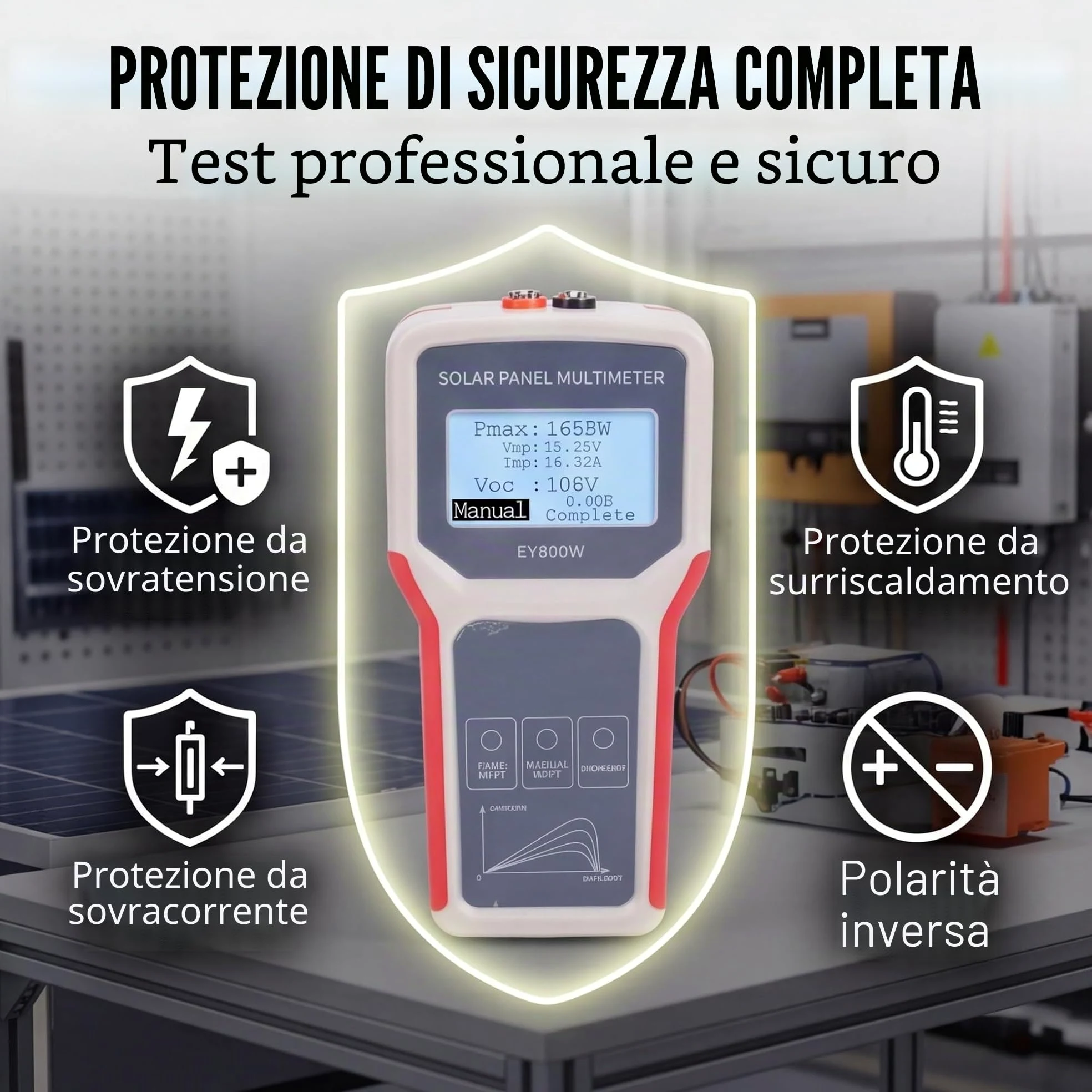 Sxhlseller Tester per Pannelli Solari 5-800 W, 12-60 V 0-35 A MPPT Multimetro Fotovoltaico con Display LCD per la Misurazione Manuale o Automatica della Potenza dei Componenti del Fotovoltaico