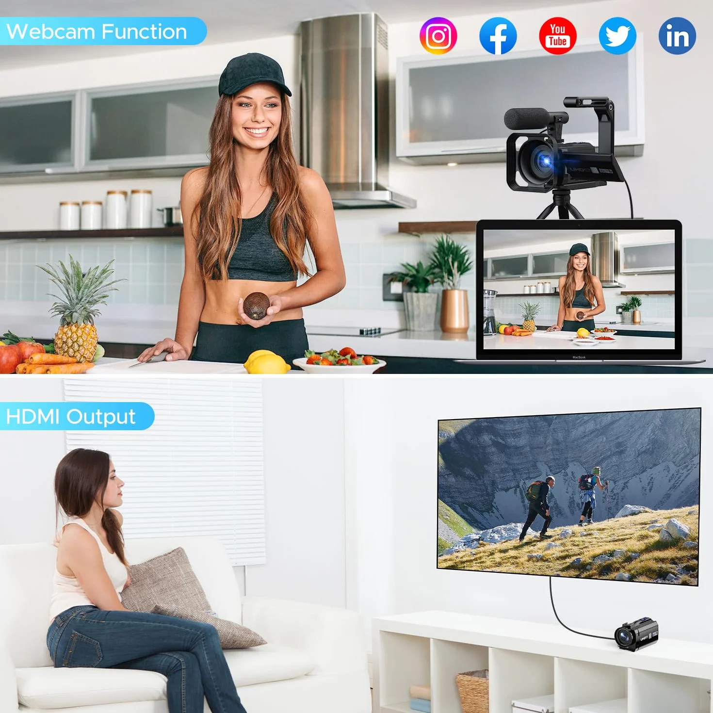 Videocamera Camcorder 5K 56MP Doppio Obiettivo 16X WiFi IR Night Vision Video Camera 3.0" Touchscreen Vlogging Camera per YouTube con 2 Batterie,Scheda 64G,Paraluce,microfono